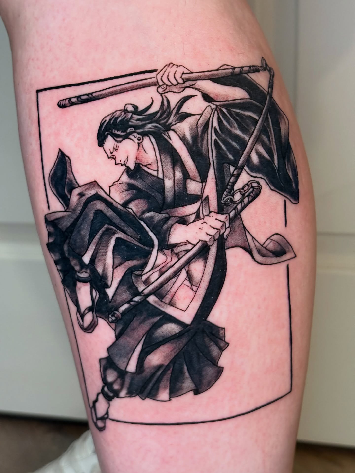 Samurai warrior realism tattoo on the thigh by Callum