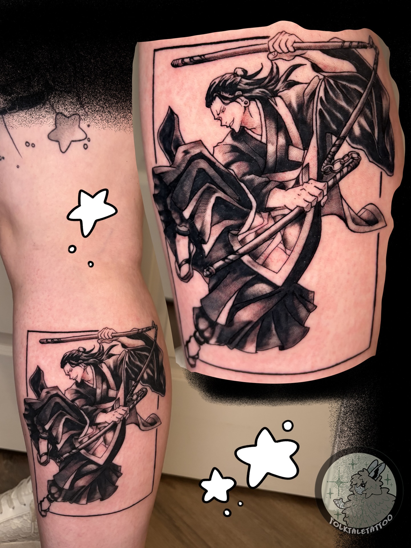 Tattoo by @folktaletattoo — black_and_grey, dotwork