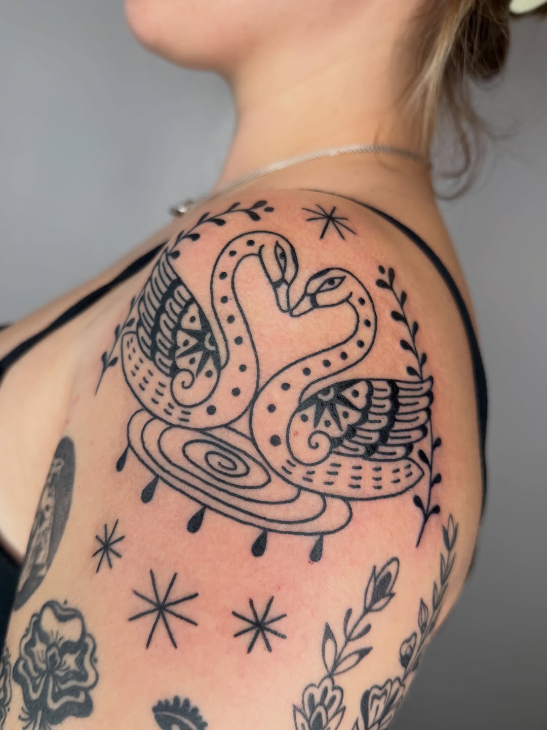 Tattoo by @cosmic___karma — blackwork, dotwork