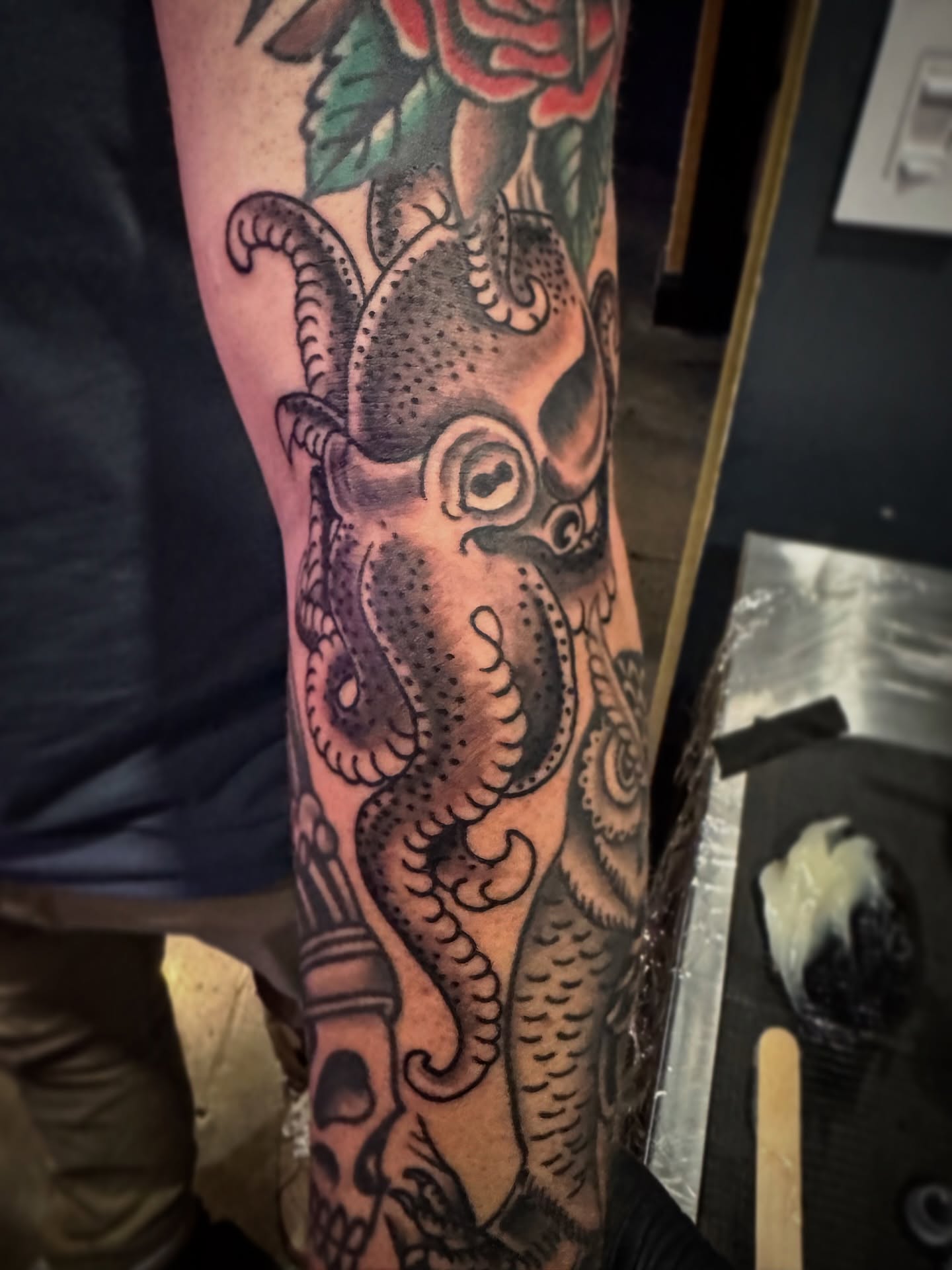 Tattoo by @adam.tattoos — american_traditional, dotwork