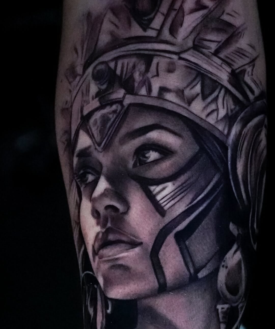 Woman in headdress realism tattoo on the forearm by ✝️ Nicholas Fernandez ✝️