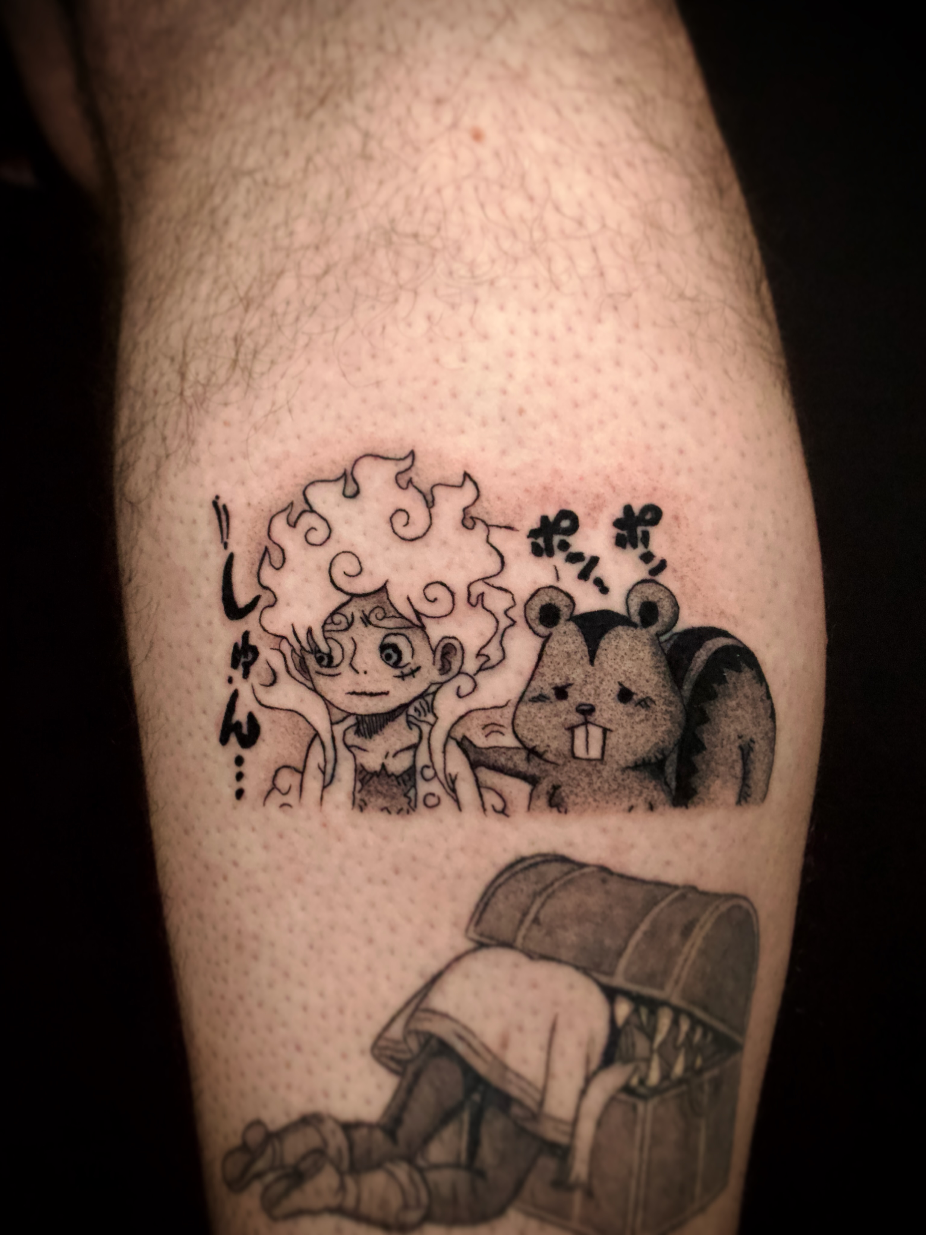 Anime characters dotwork tattoo on the forearm by Kanya, Alhambra, California