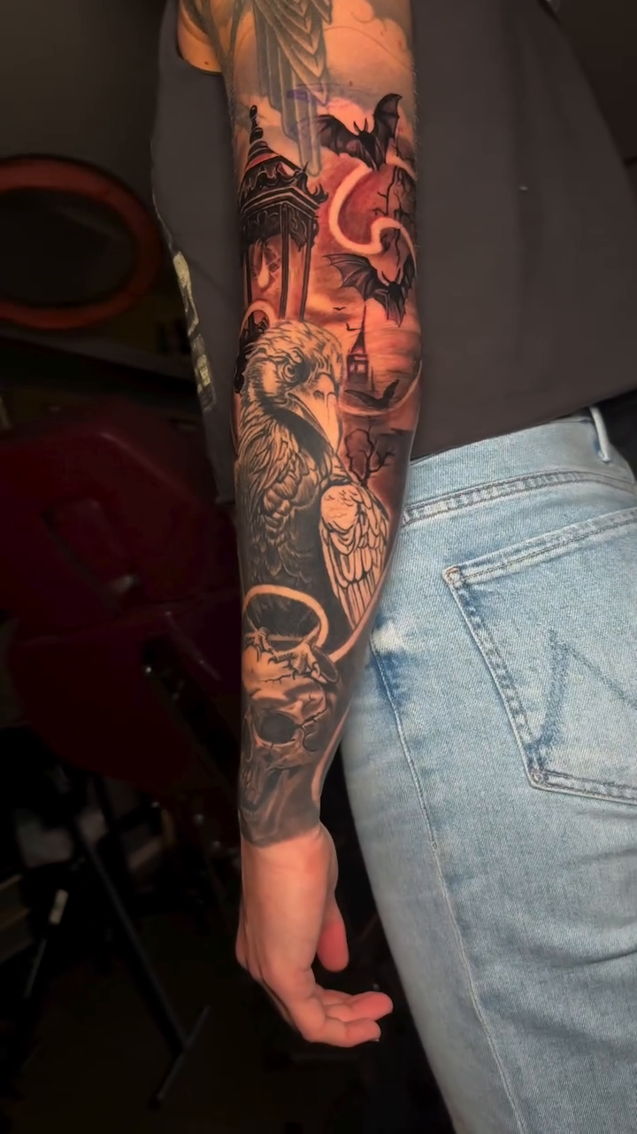 Tattoo by @crisp_ink — dark_realism, black_and_grey