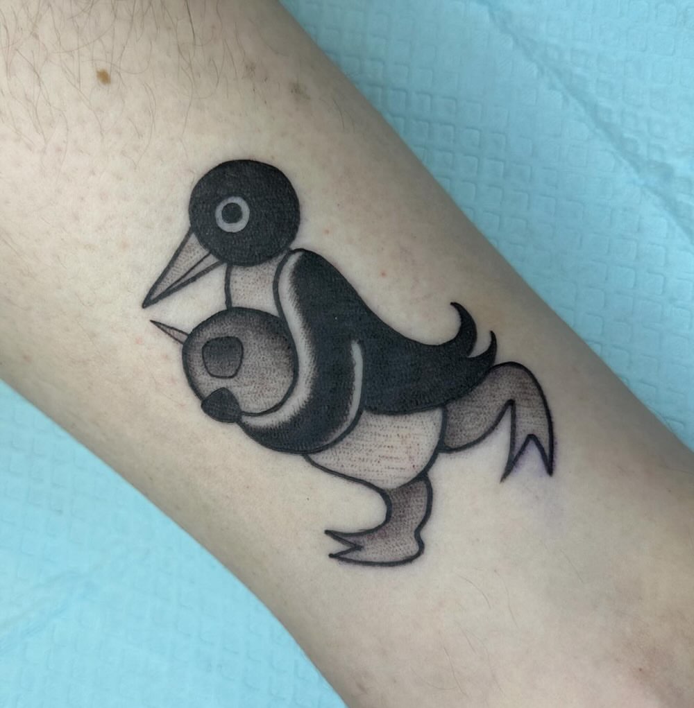 Duck dotwork tattoo on the forearm by Amelia Rose, Los Angeles, California
