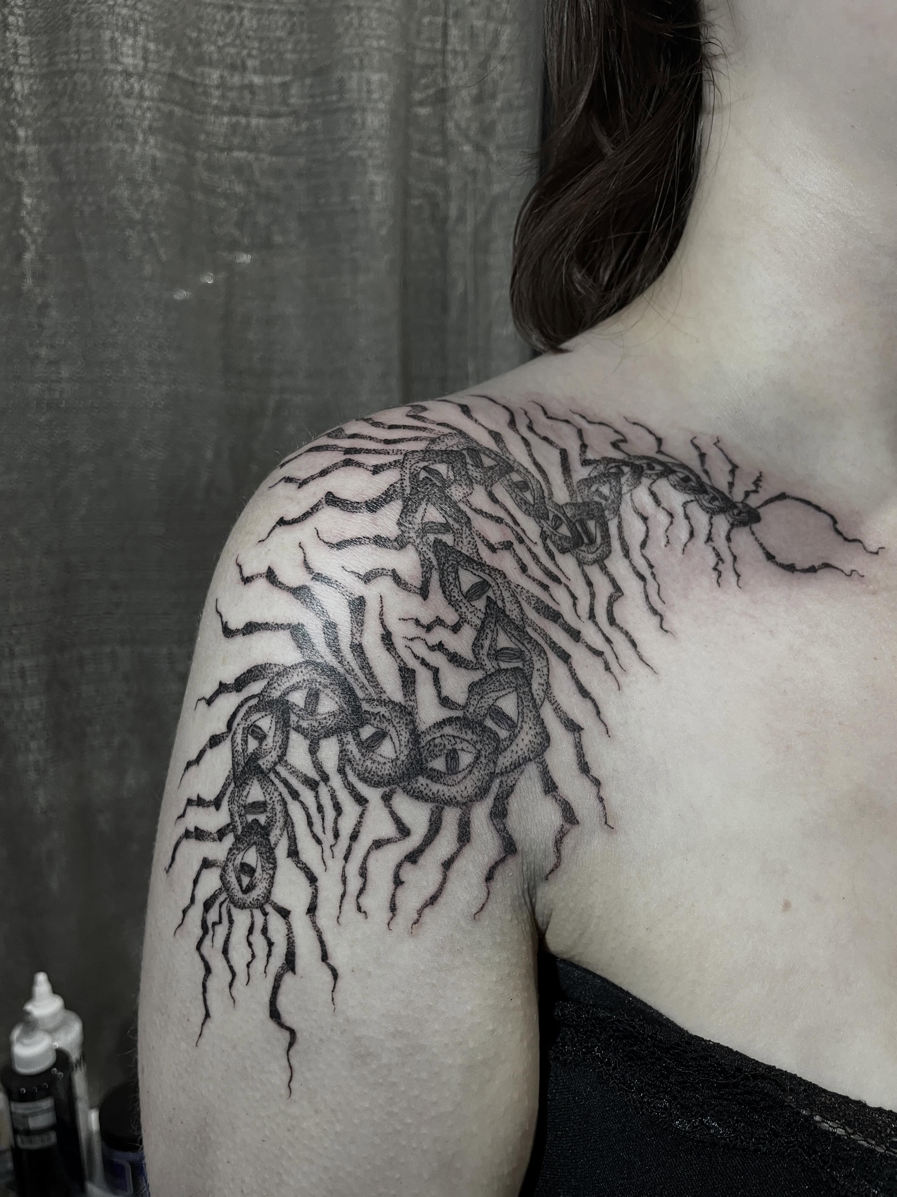 Scorpion dotwork tattoo on the shoulder by cindy ha soul son