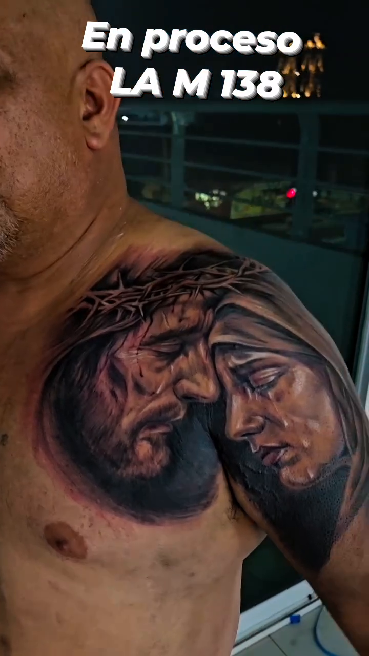Jesus and Mary realism tattoo by Aguascali Firme