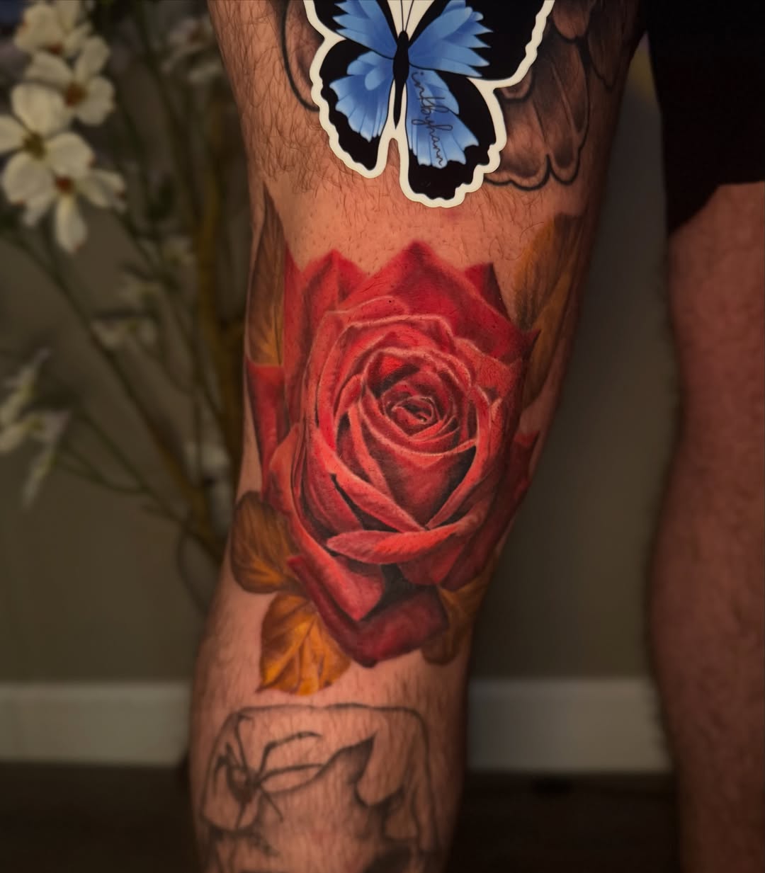 Red rose realism tattoo on the forearm by Hannah Marie ๐ฆ, Benbrook, Texas