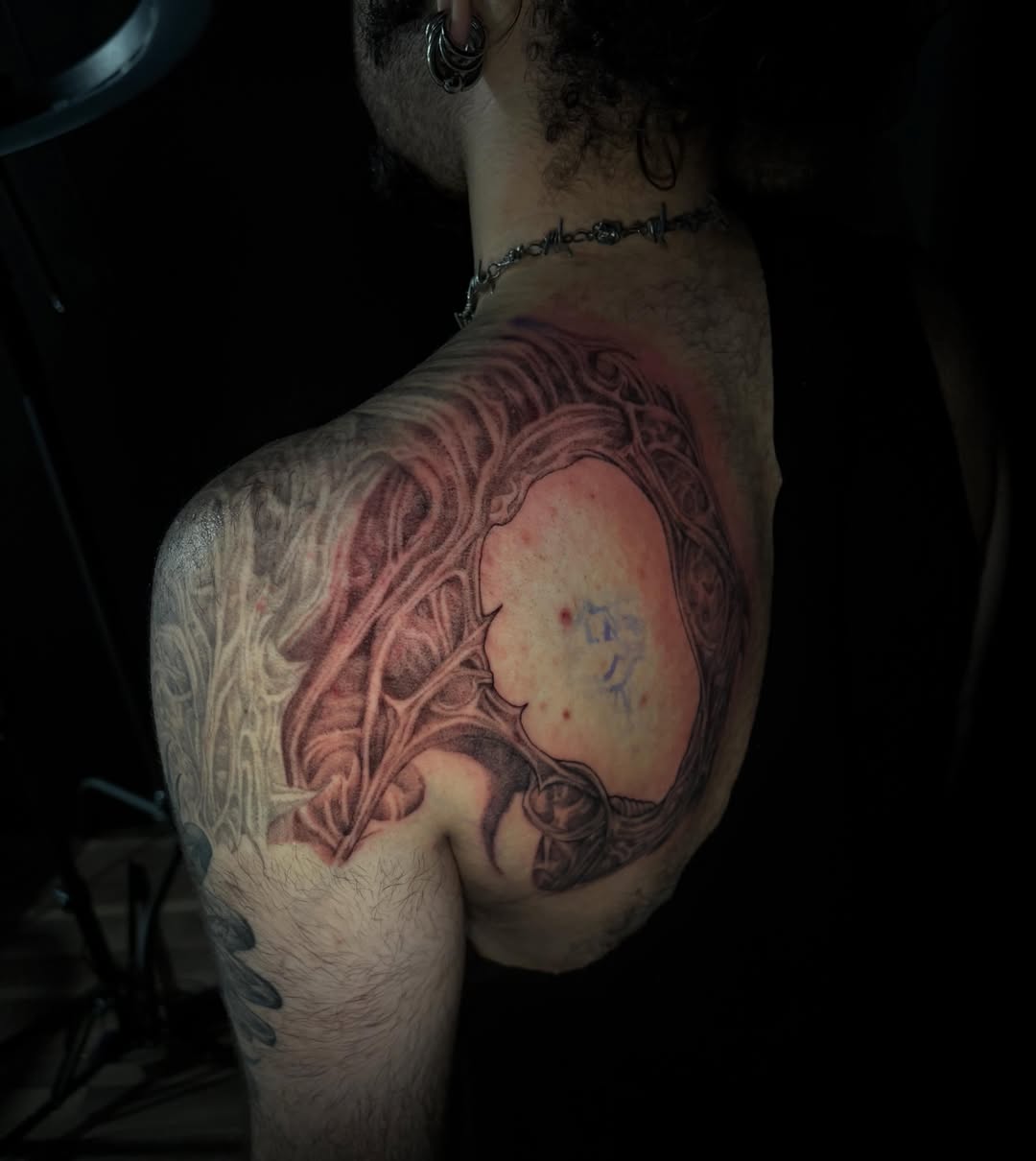 Woman realism tattoo on the shoulder by Crawlspacecadet