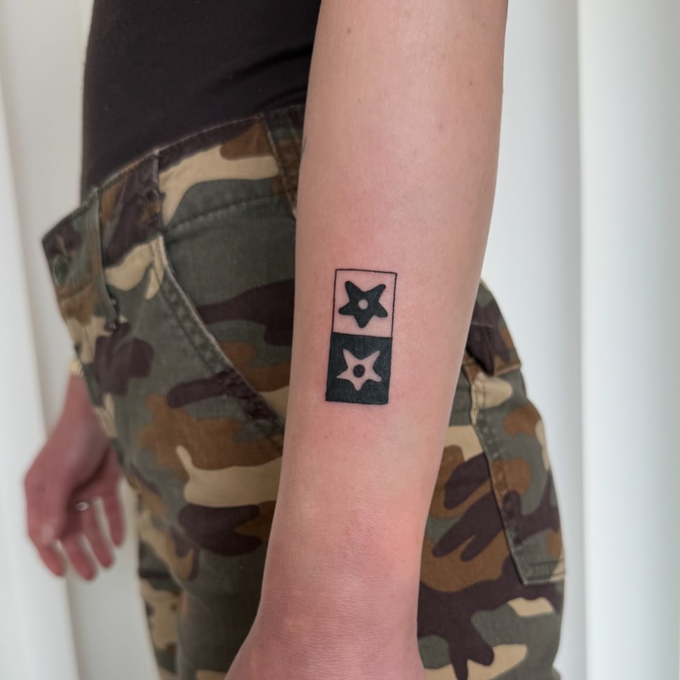 Two stars in boxes minimalist tattoo on the forearm by house0fsleep 💤
