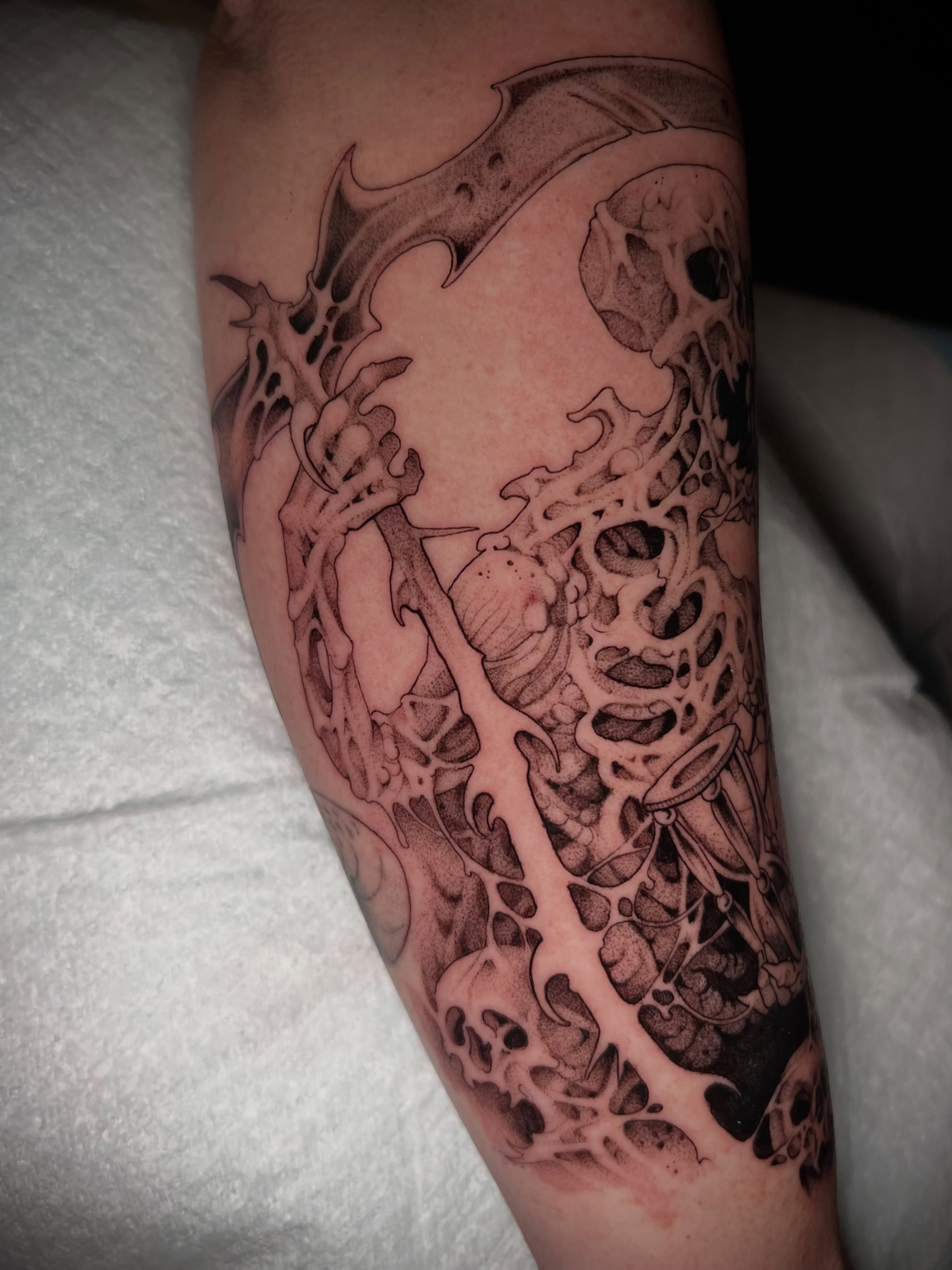 Tattoo by @revoltingworship β black_and_grey, dark_realism