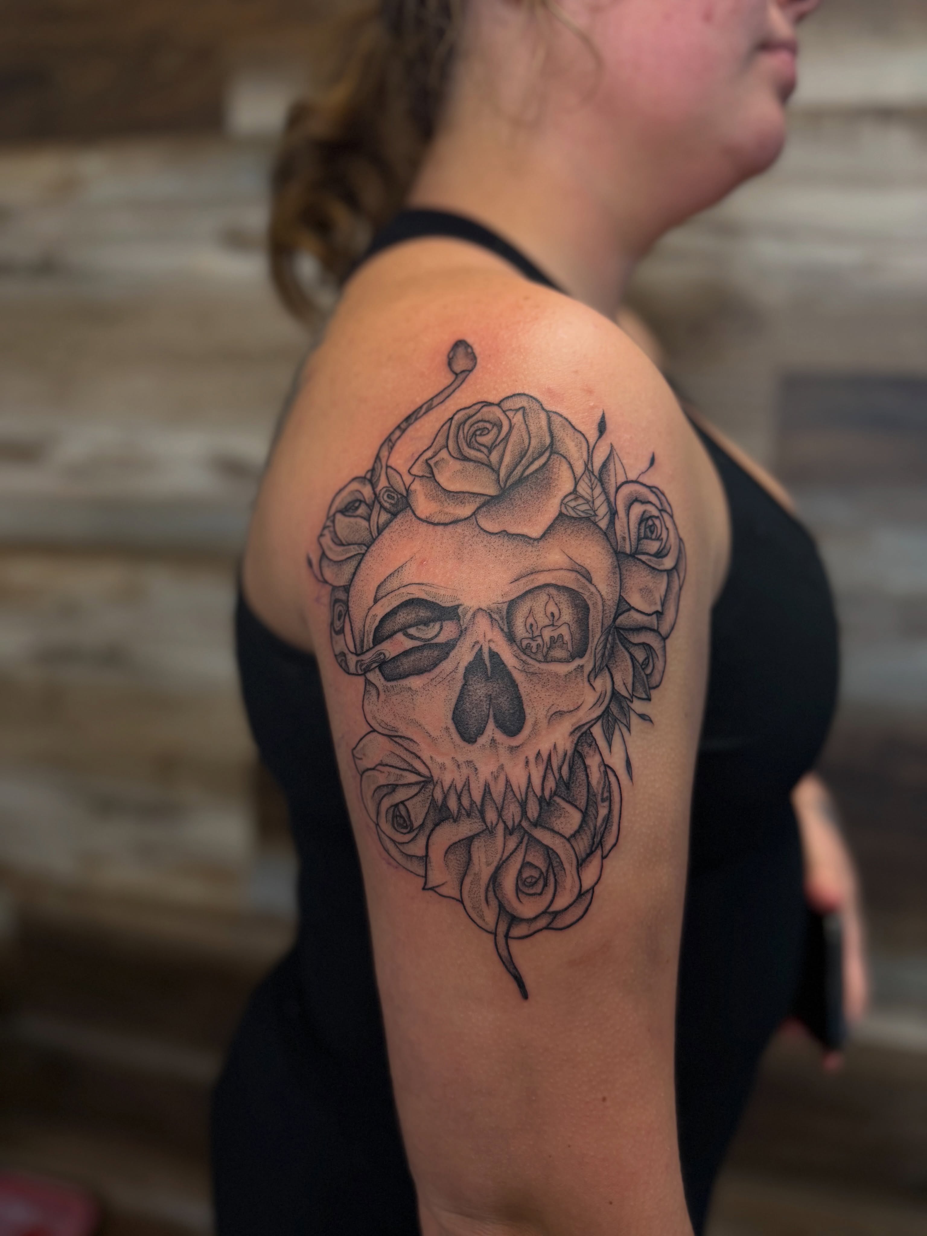 Tattoo by @artbyannistyn — dotwork, black_and_grey