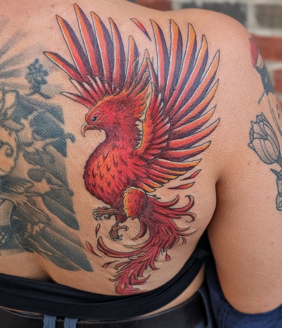 Phoenix realism tattoo on the shoulder by Damon 🥀