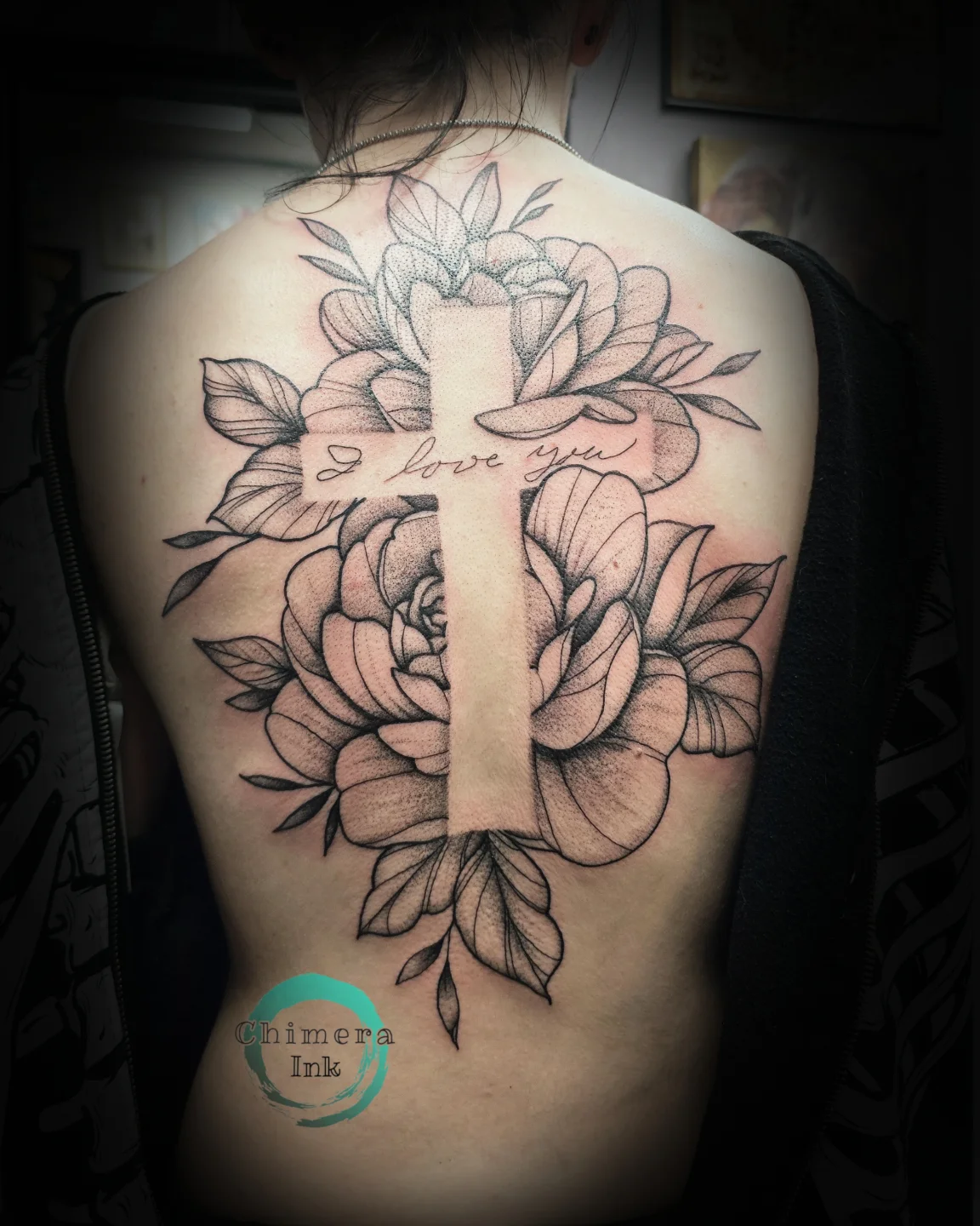 Tattoo by @chimera_ink — dotwork, black_and_grey