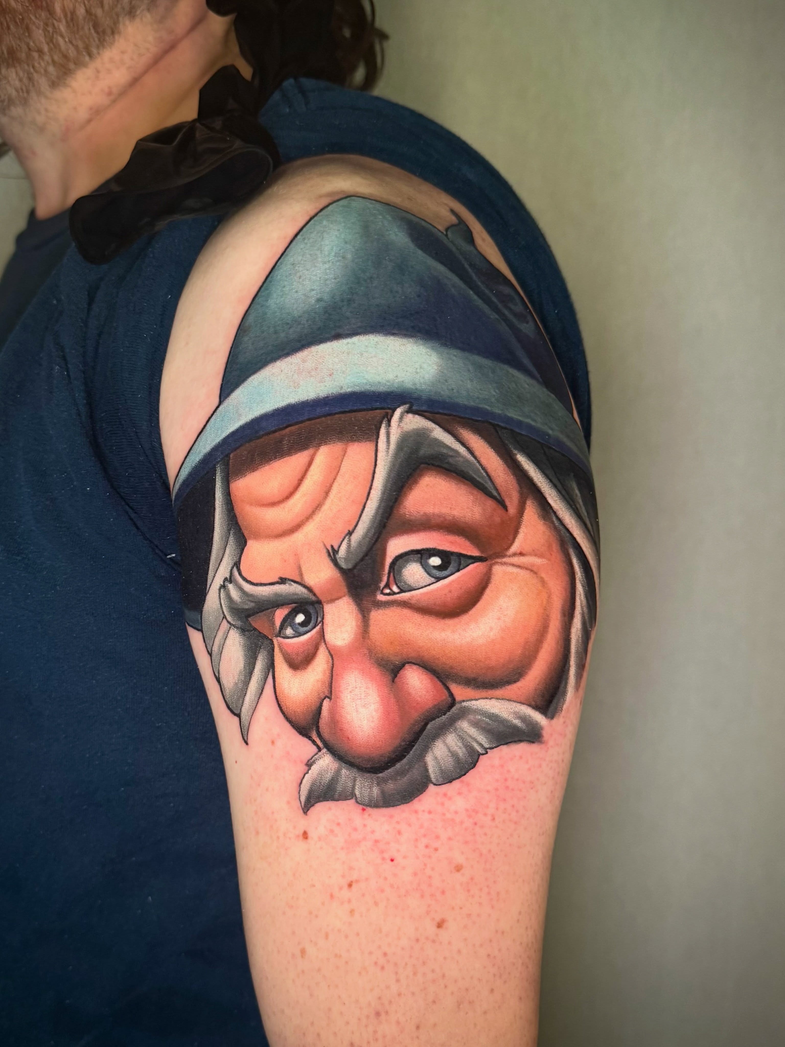 Old man realism tattoo on the forearm by Kevin Boudreau Newschool Tattoos