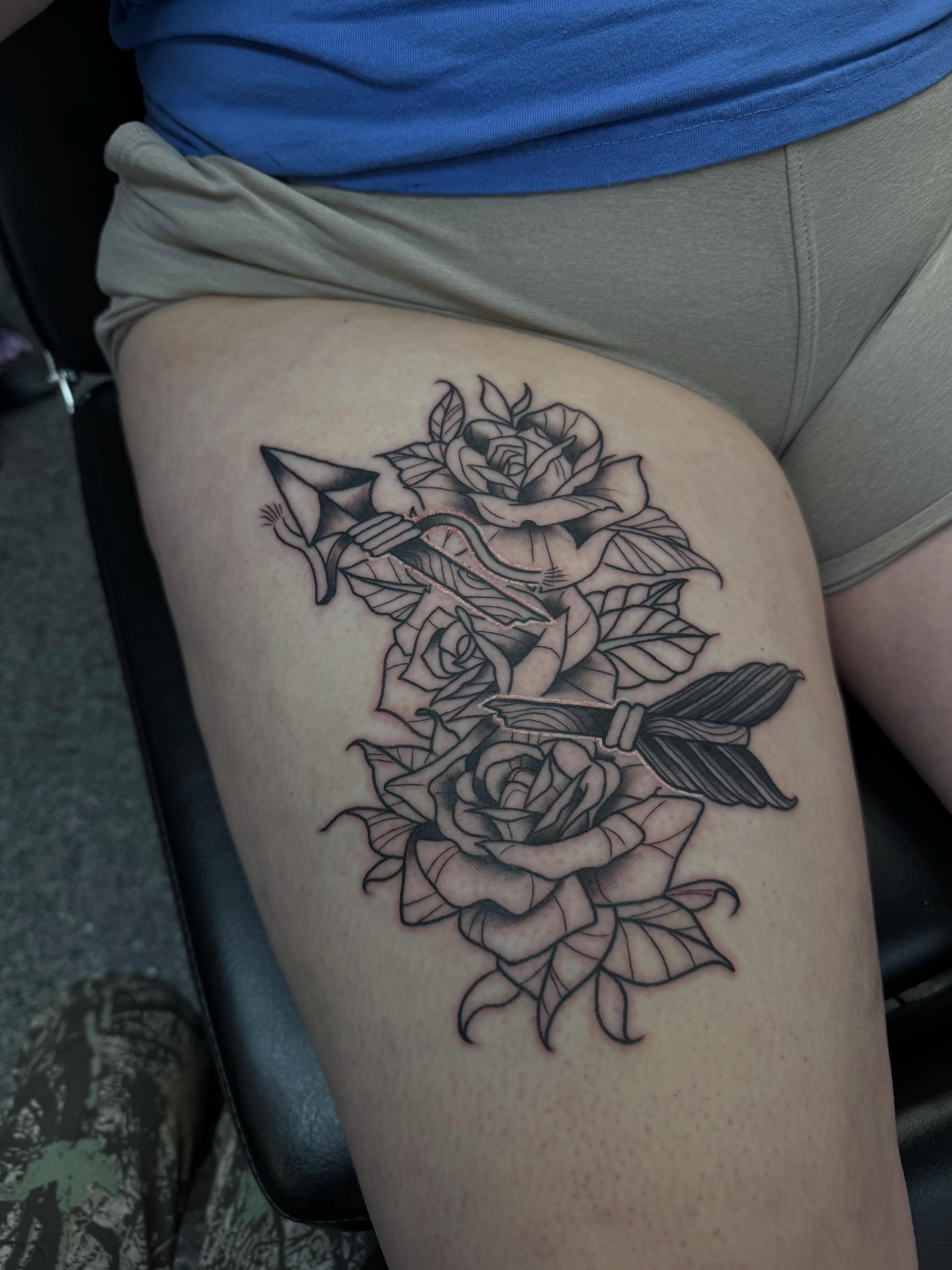 Tattoo by @pushingpigment1117 — black_and_grey