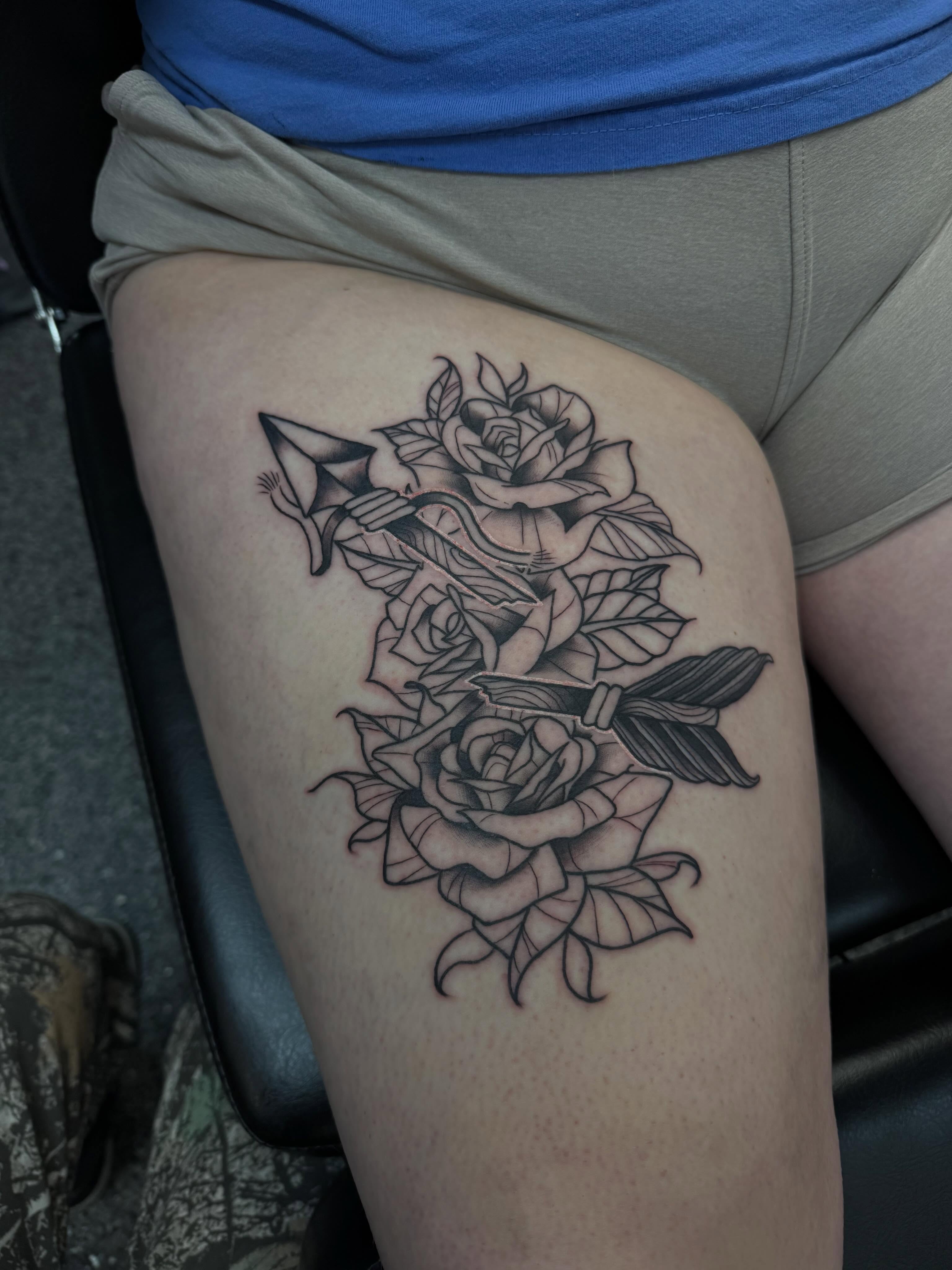 Tattoo by @pushingpigment1117 — black_and_grey, realism