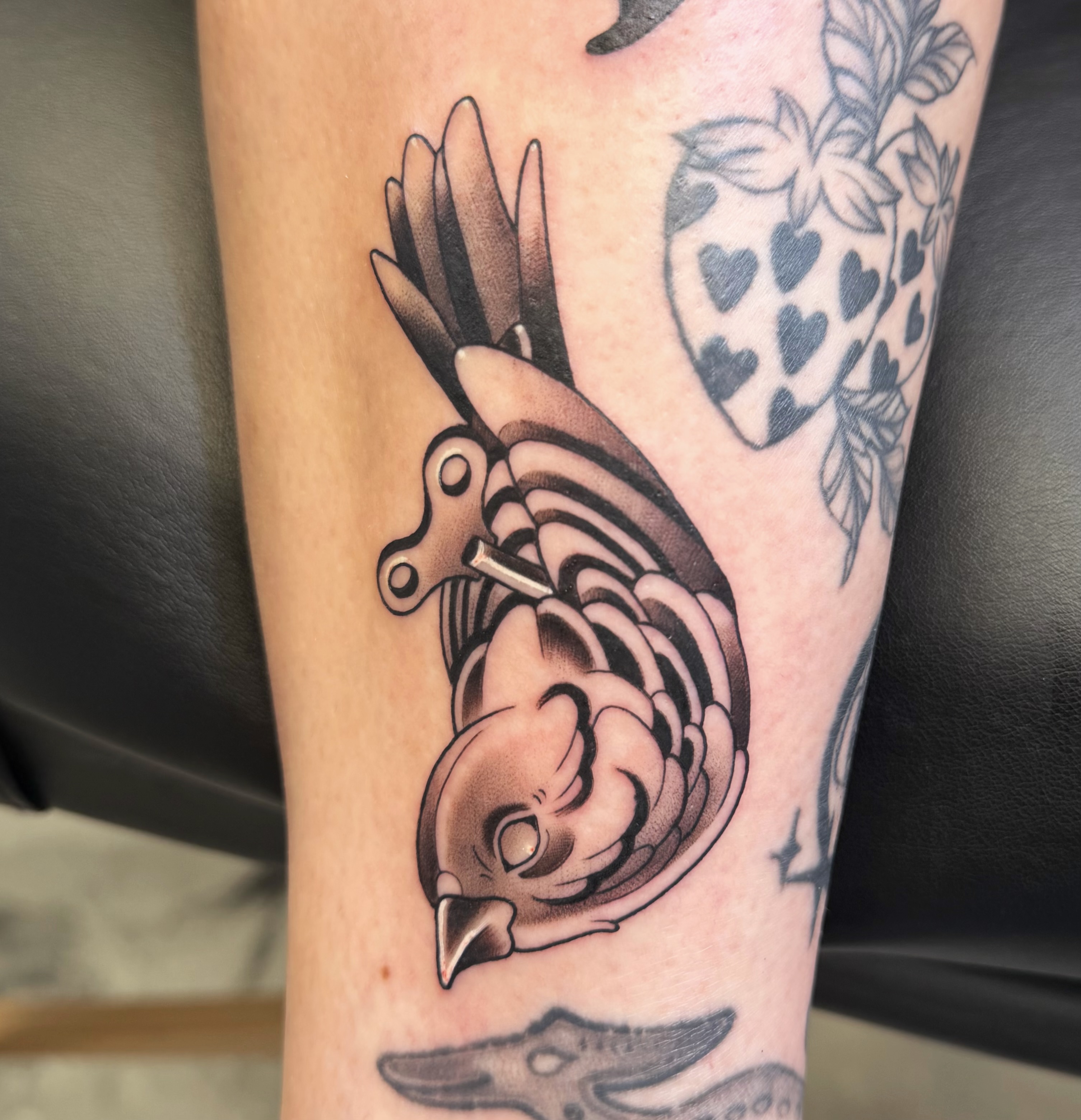Bird American traditional tattoo on the forearm by zoey sage ✦