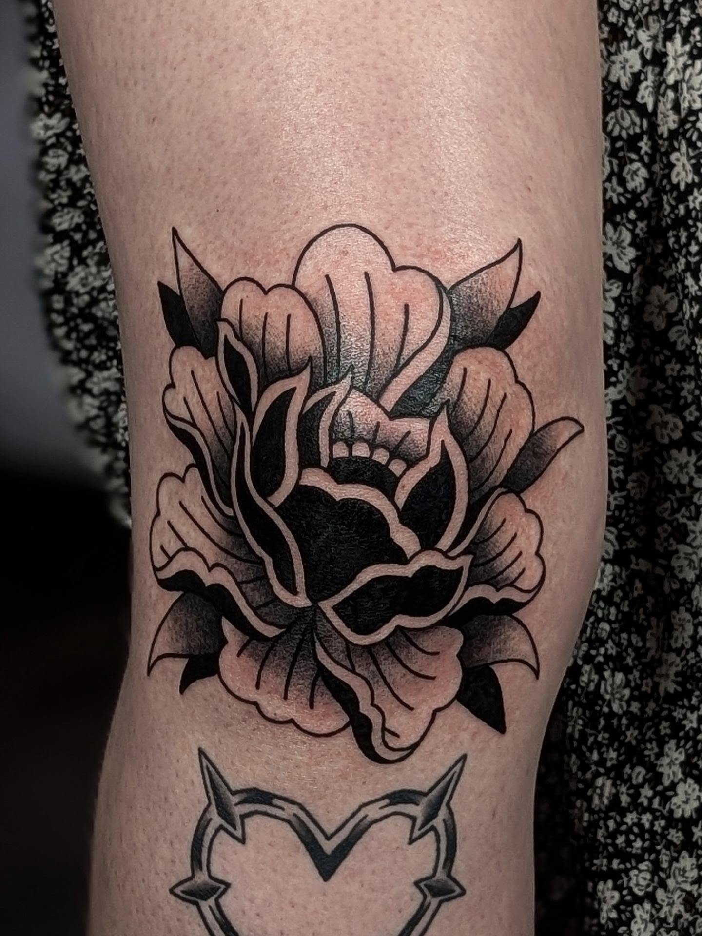 Peony flower American traditional tattoo on the forearm by ᴇʟɪsᴇ