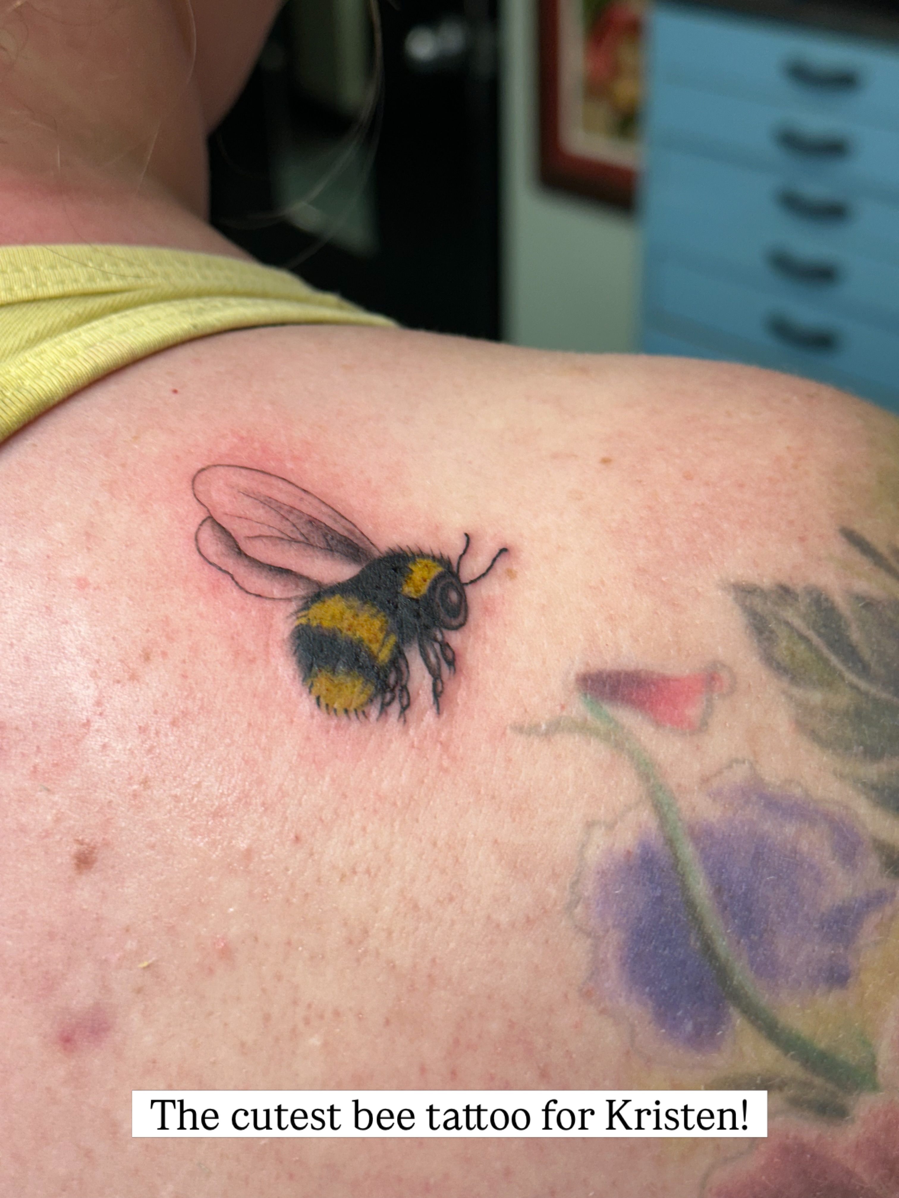 Bee realism tattoo on the shoulder by 🥀Chloe Miller
