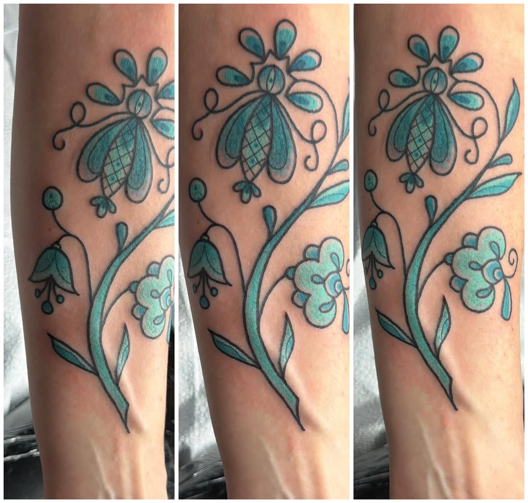 Floral design ornamental tattoo on the forearm by Andrea Lynne Hastings-Craven Tattoo Artist, Cleveland, Ohio