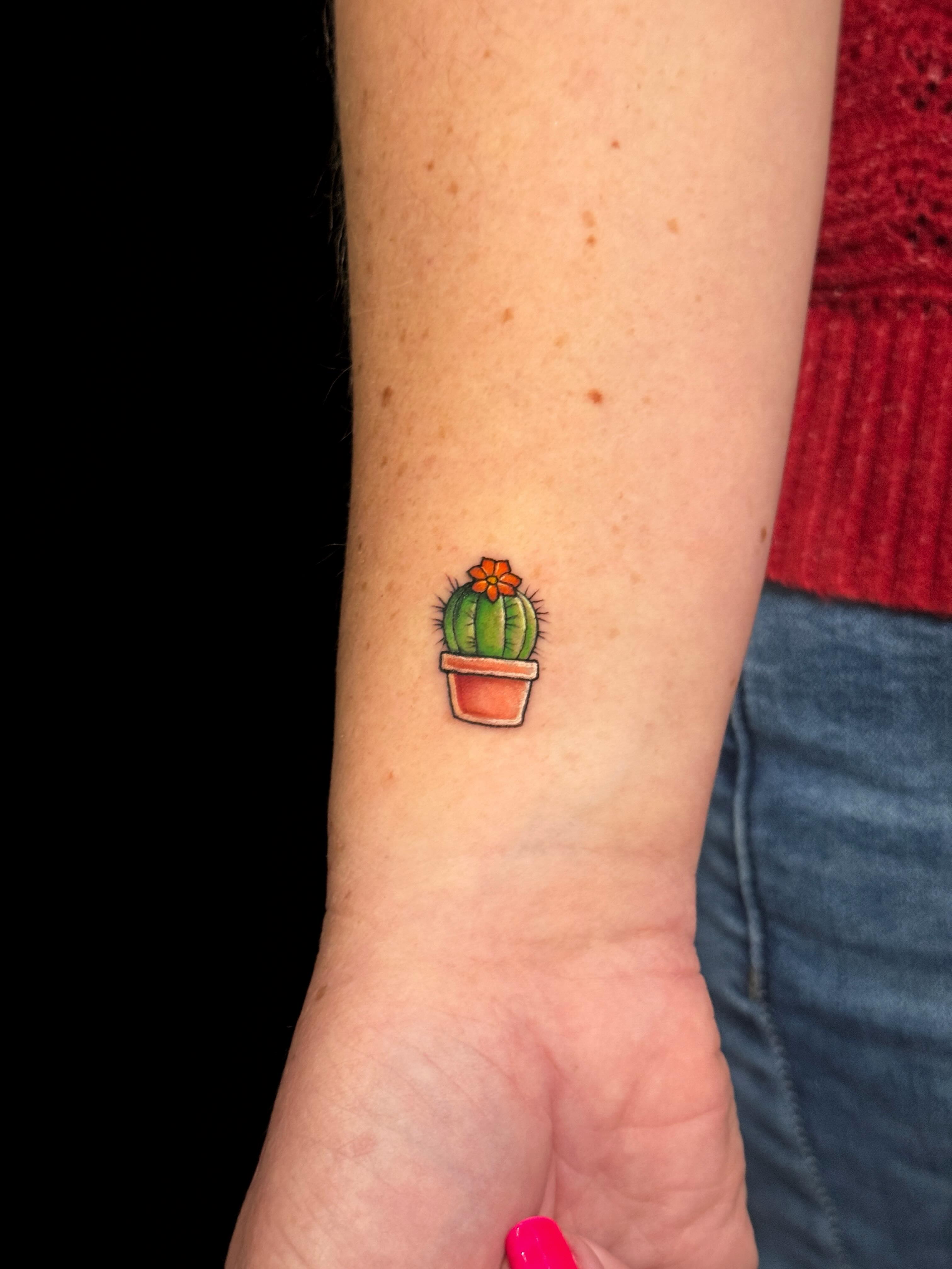 Cactus dotwork tattoo on the forearm by Violet Michelle Williams, Charlotte, North Carolina
