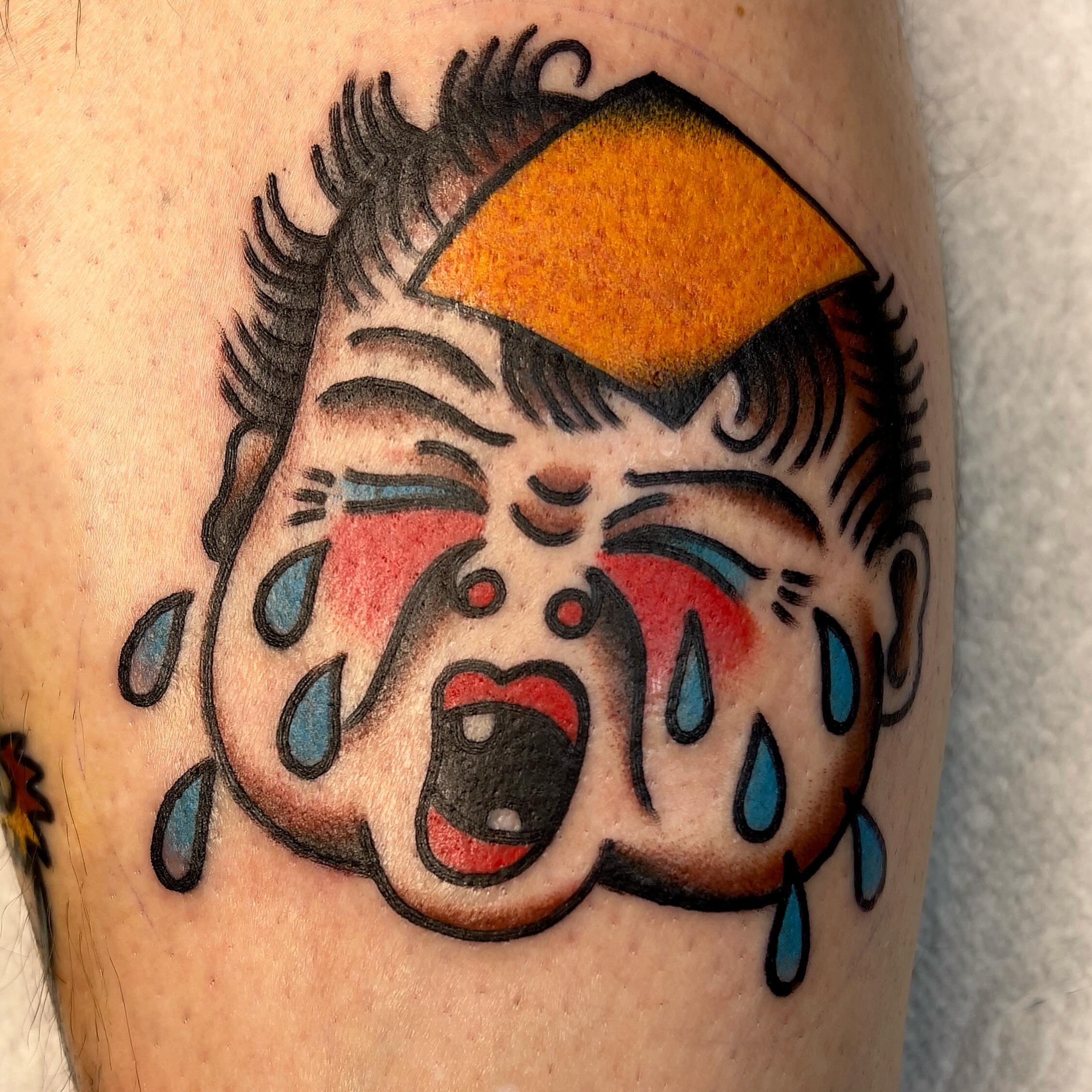Crying clown American traditional tattoo on the forearm by ReadyFreddie_tattoo