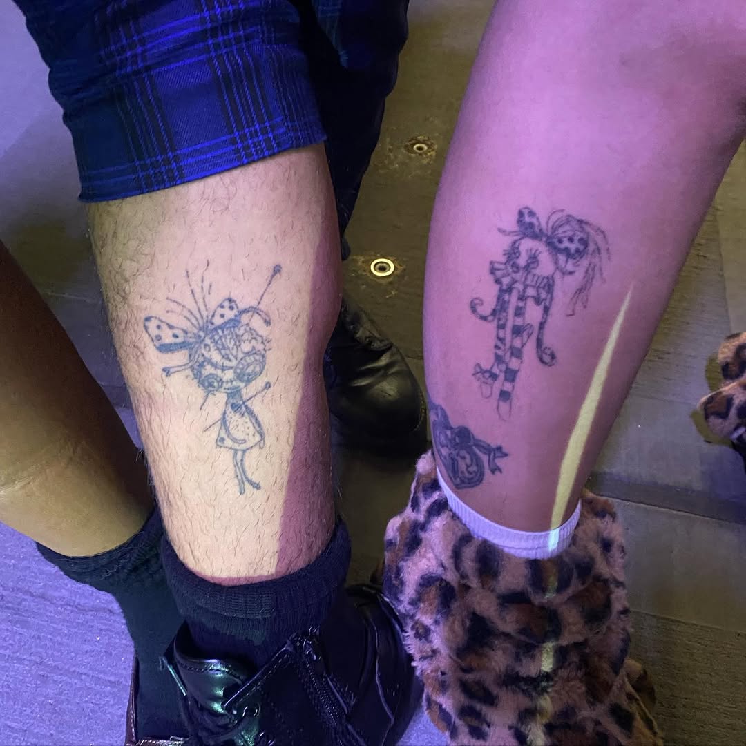 Cartoon characters tattoo on the leg by @feverfeverish