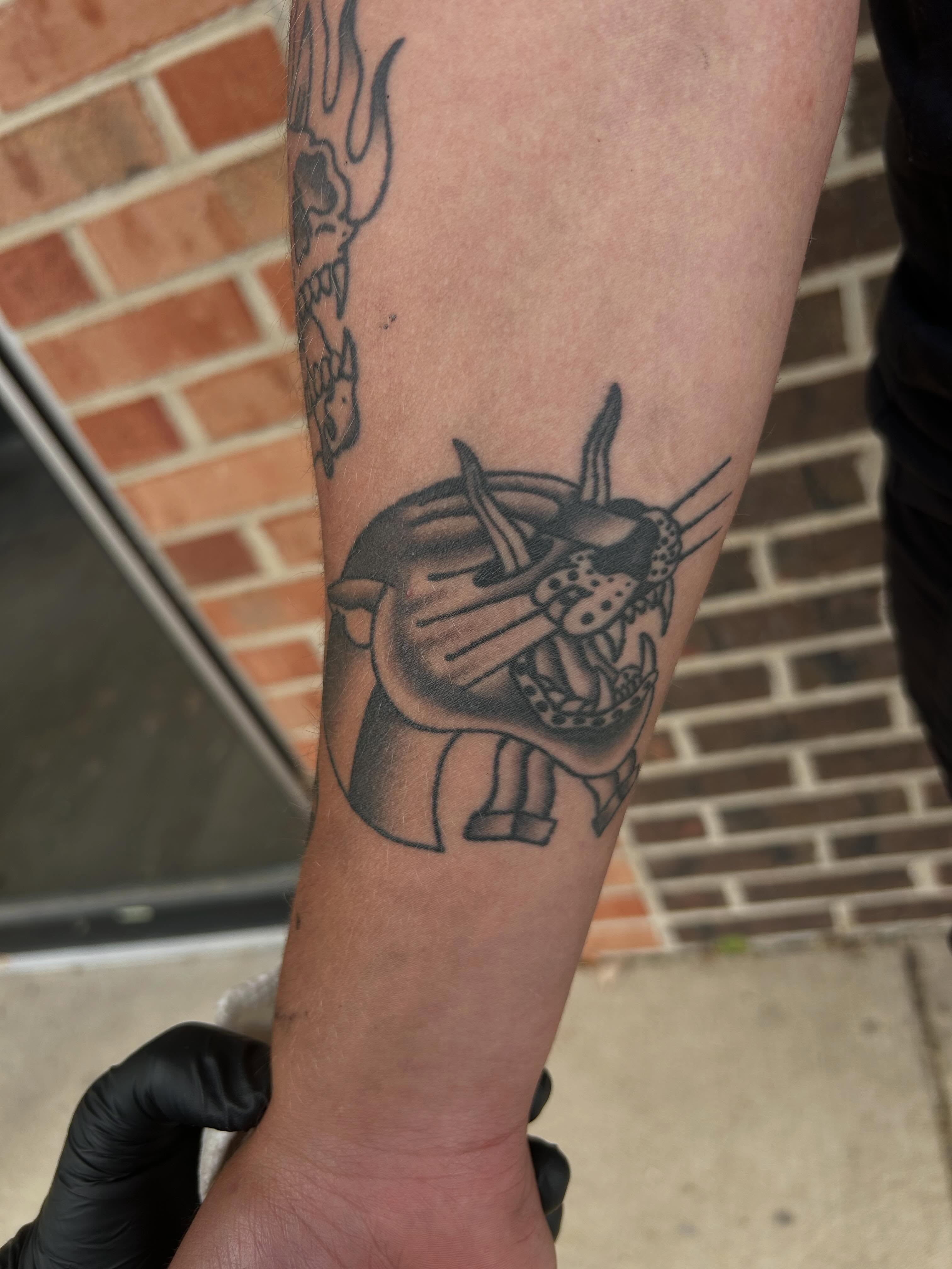 Panther American traditional tattoo on the forearm by Zach Andrews