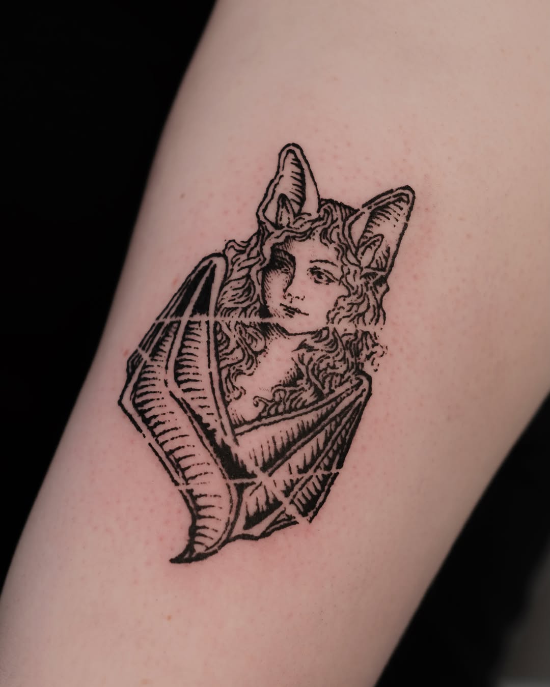 Tattoo by @florawoodcut — illustrative, black_and_grey