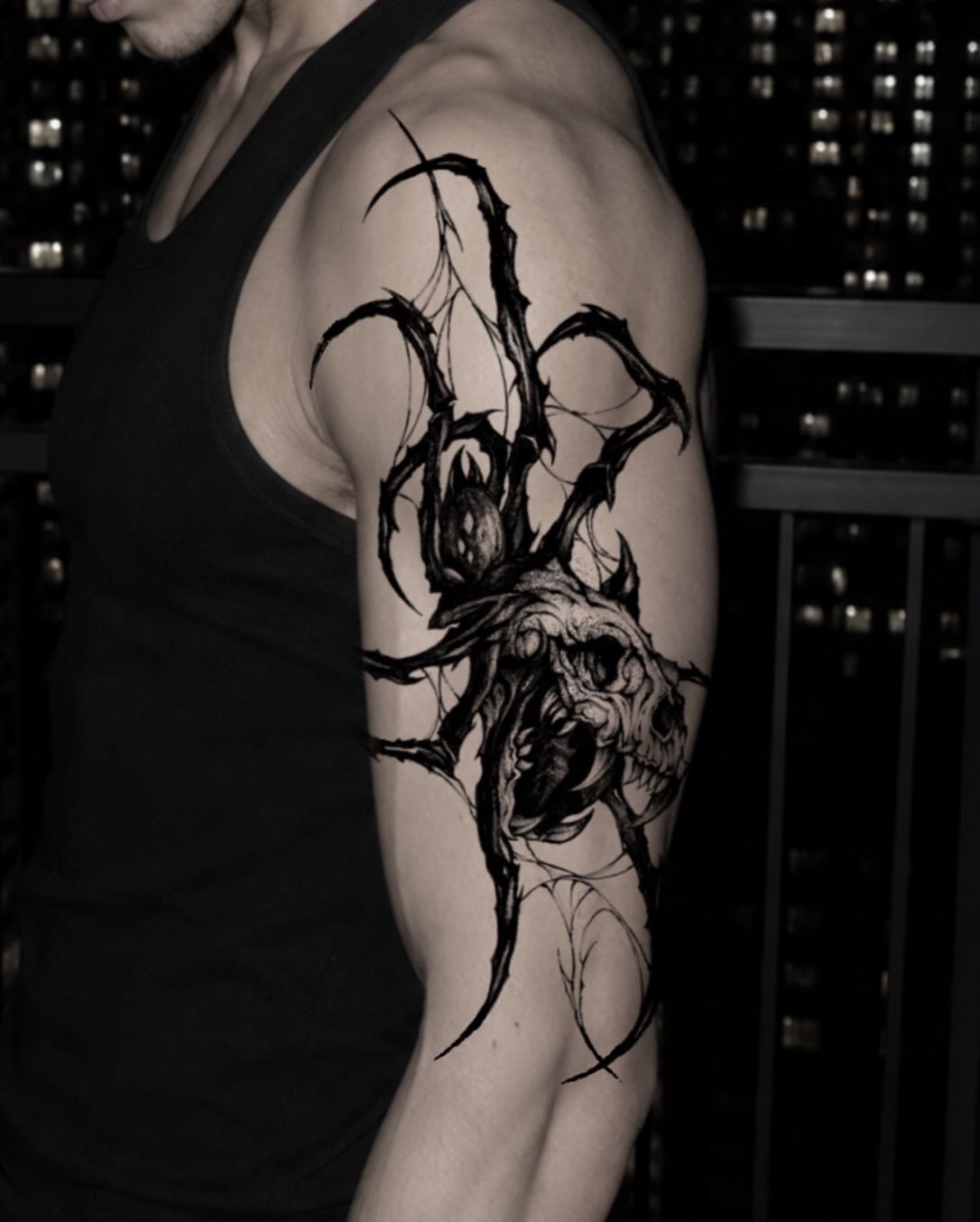 Tattoo by @kim9ang — black_and_grey, dark_realism