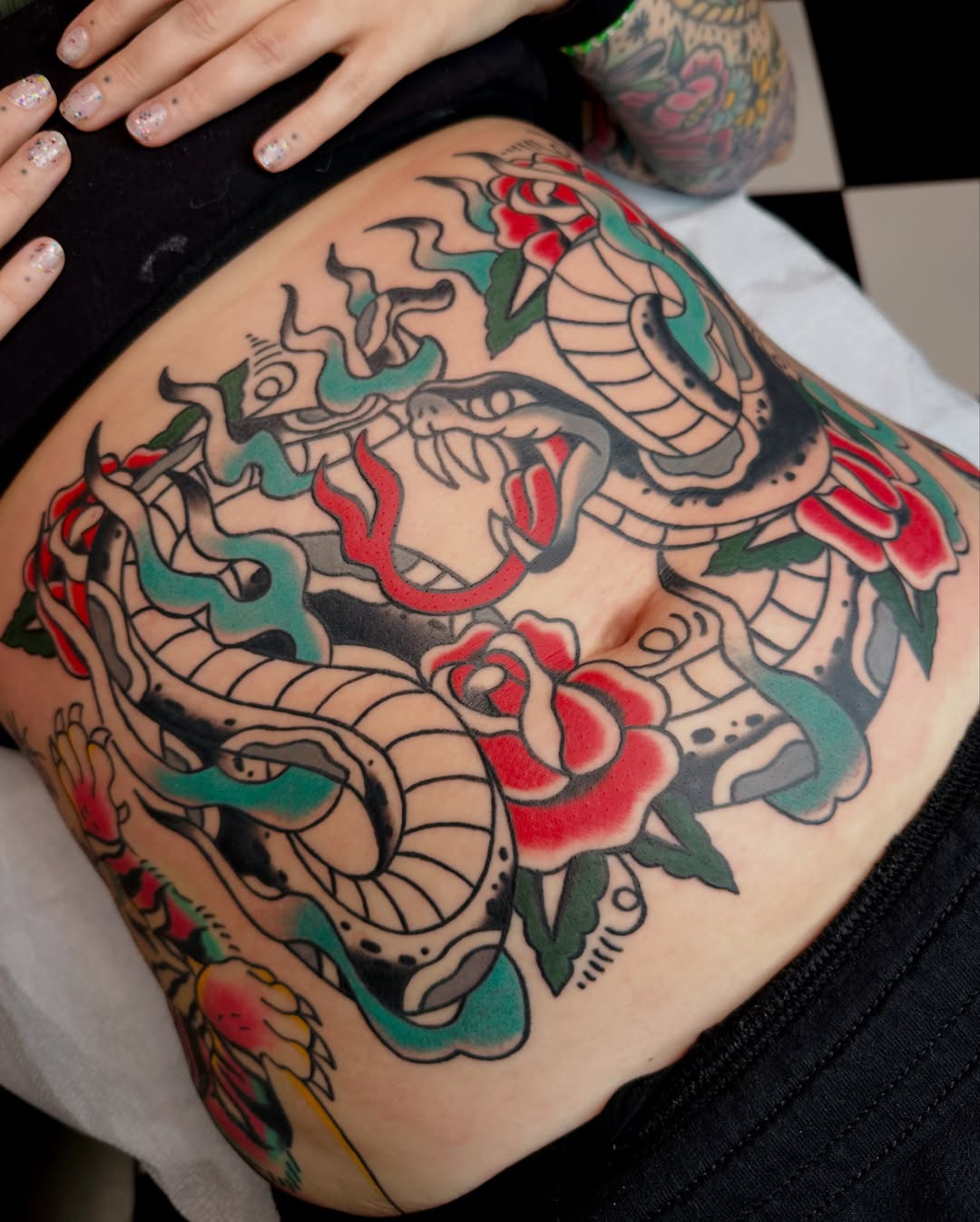 Snake and roses American traditional tattoo on the thigh by β₯ππππππβ₯ππππβ₯ Traditional Tattoos