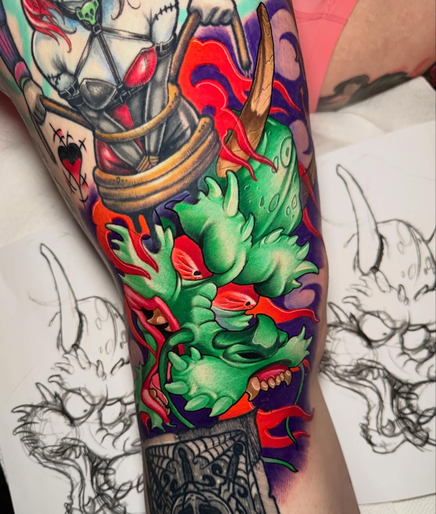 Green dragon japanese irezumi tattoo on the forearm by BigTatty Kayne