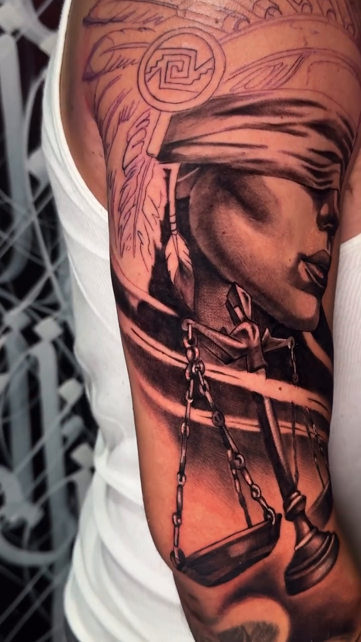 Lady Justice realism tattoo by Danny Aceves ✨ San Diego tattoo artist