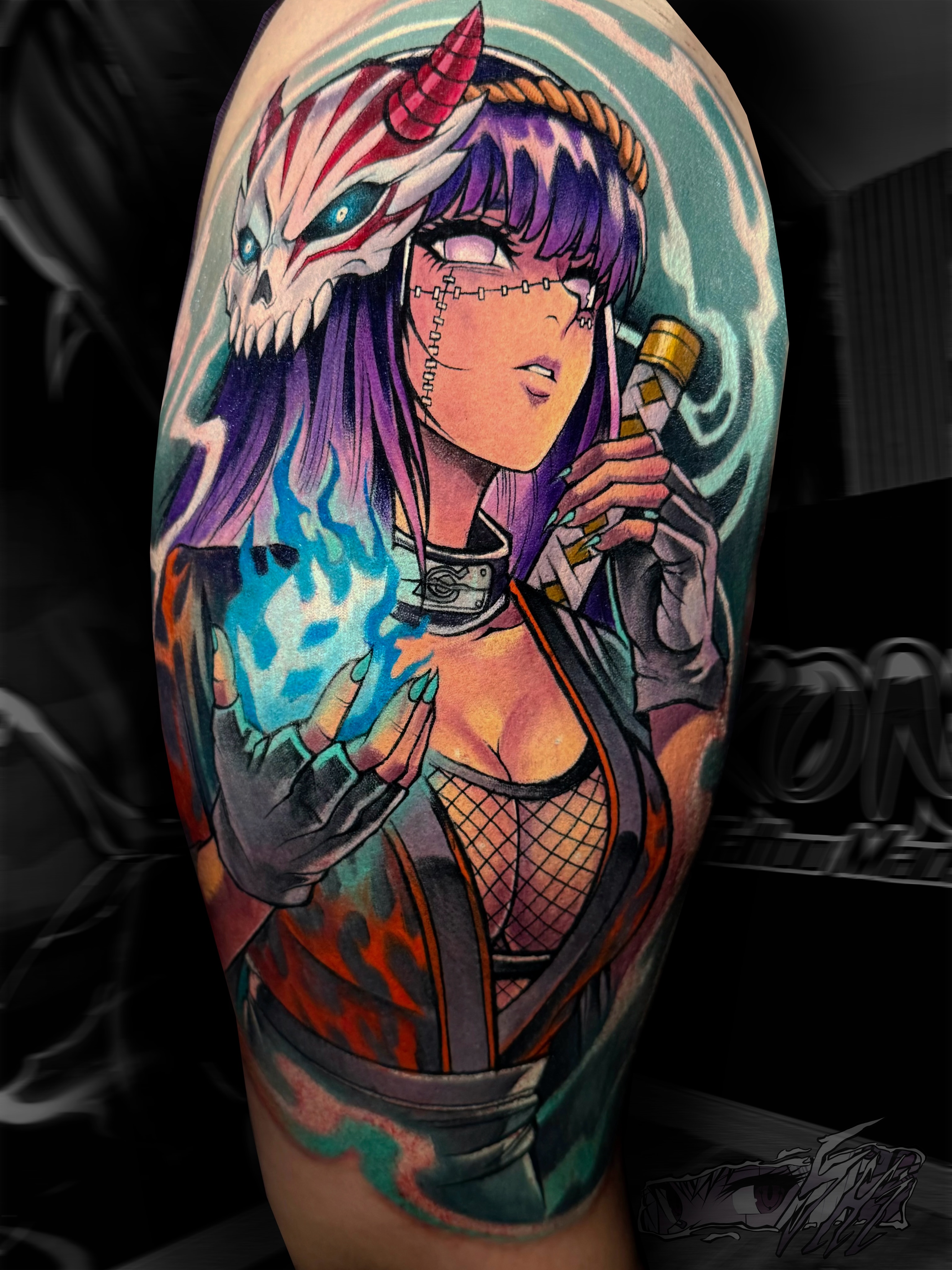 Anime character anime tattoo on the forearm by Iván Pelegrín Medina