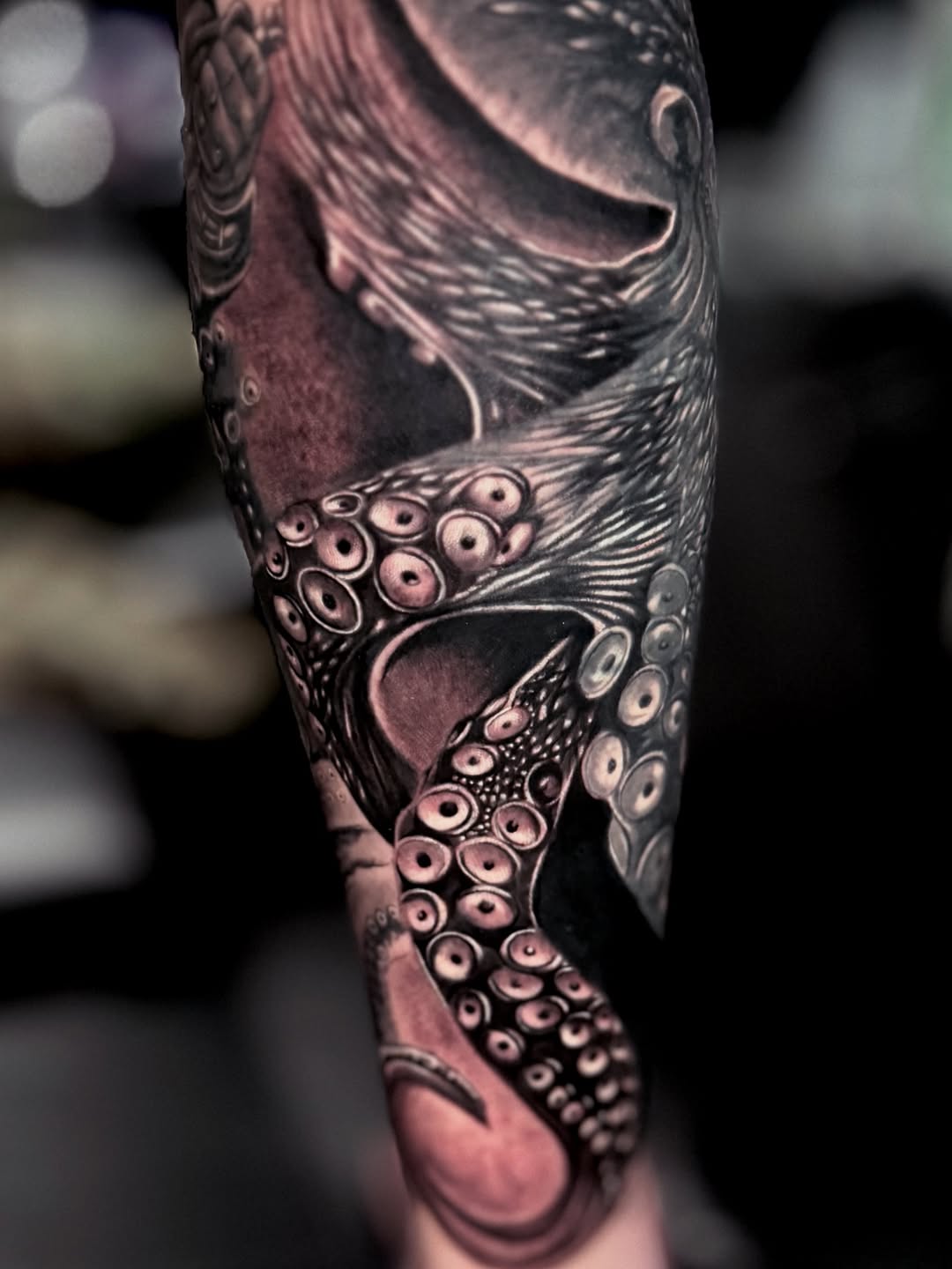 Octopus tentacles realism tattoo on the forearm by Chris galvis, Charlotte, North Carolina