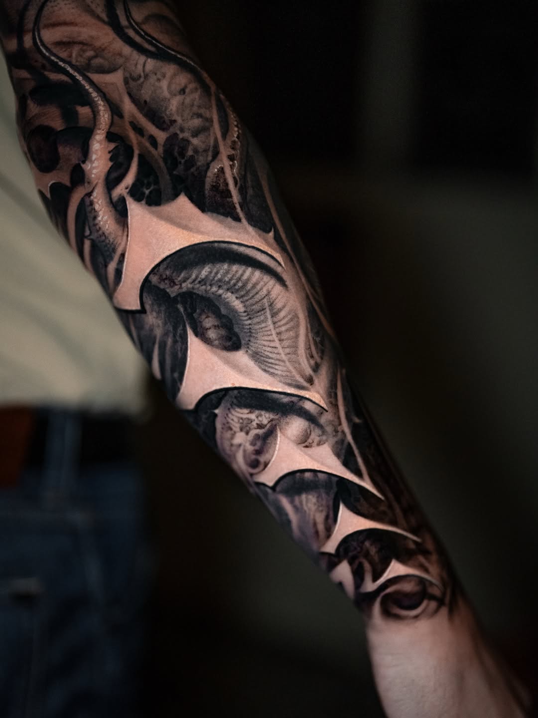 Biomechanical abstract biomech tattoo on the forearm by Victor Portugal Tattoo