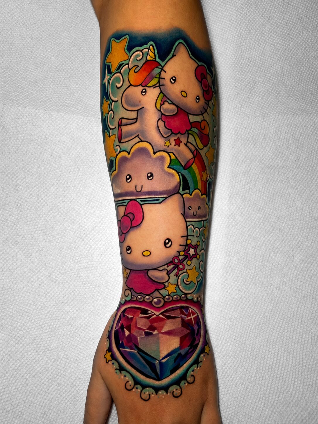 Hello Kitty new school tattoo on the forearm by Tattoo Bam Bam