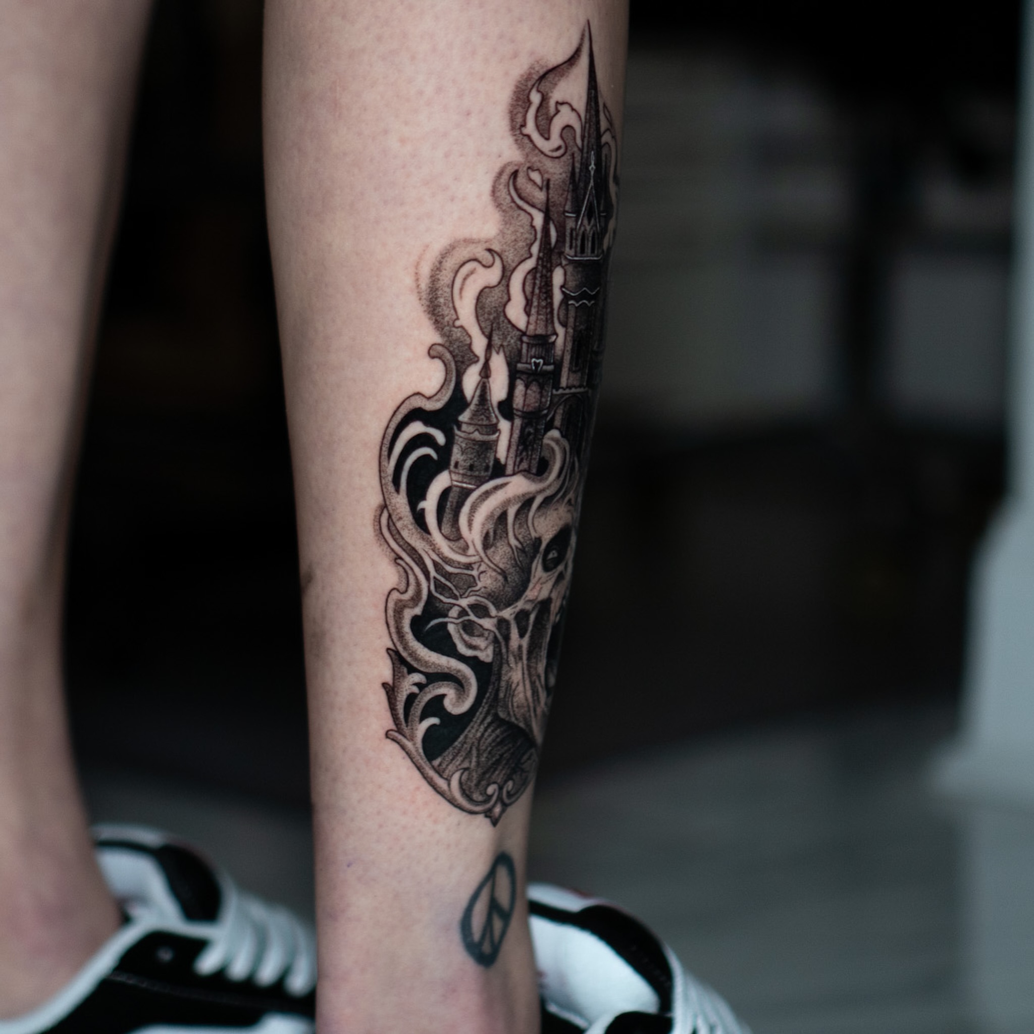 Tattoo by @inkdrunkjorden โ black_and_grey, dark_realism