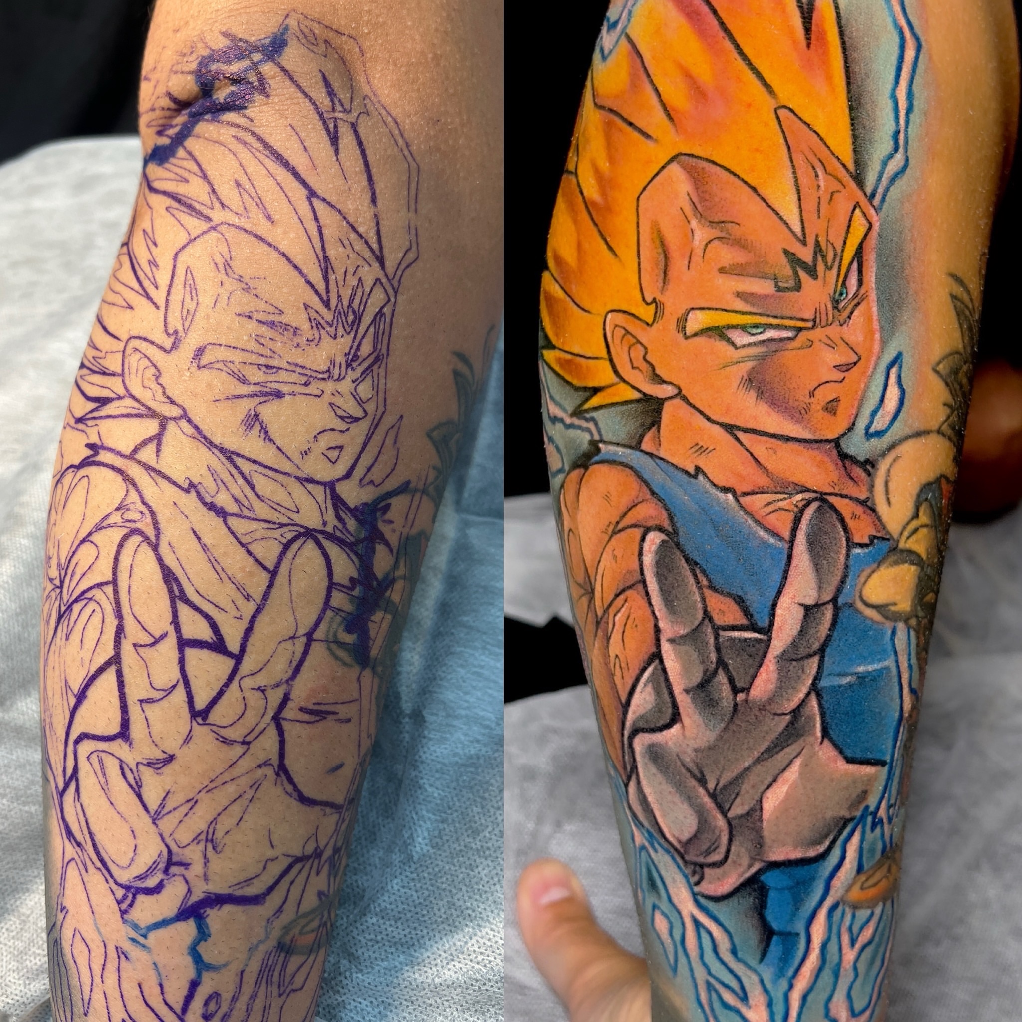 Vegeta anime tattoo on the forearm by David Carras-pol, Miramar, Florida