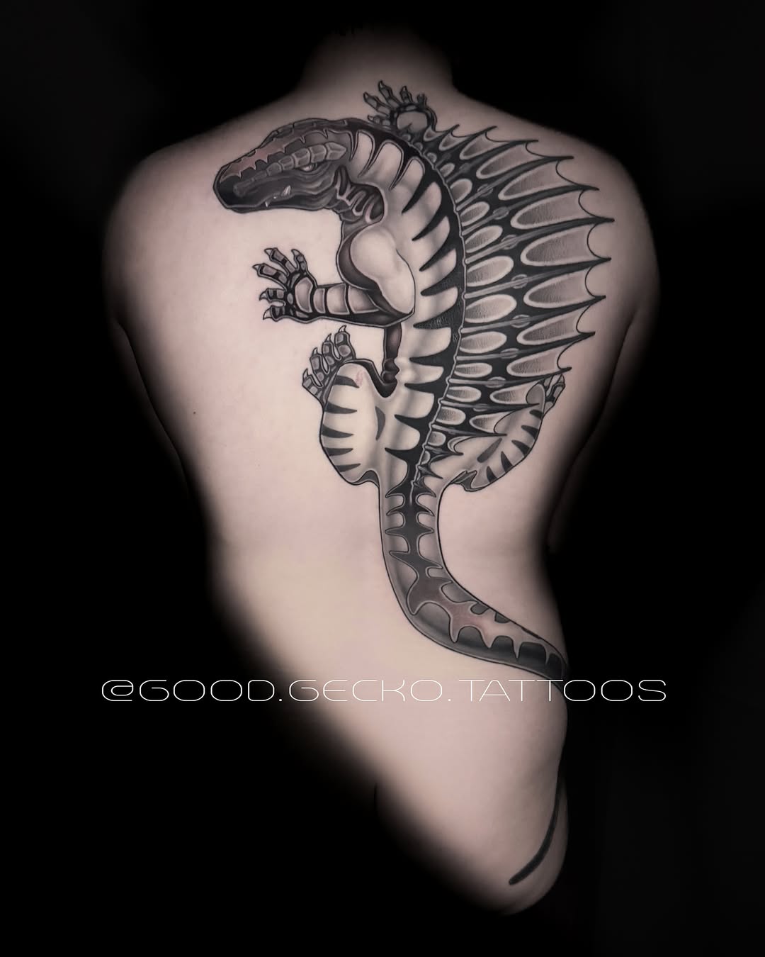 Tattoo by @good.gecko.tattoos — black_and_grey
