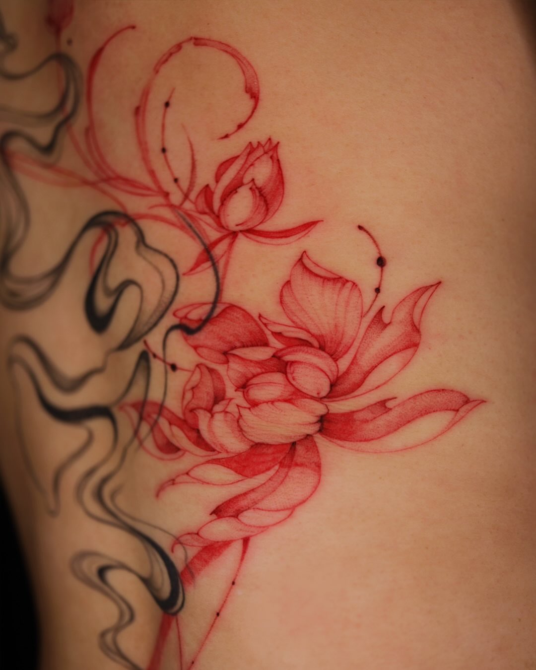 Lotus flower dotwork tattoo on the shoulder by Esther ✣ Fine Line Floral Tattoo Artist LA, Los Angeles, California