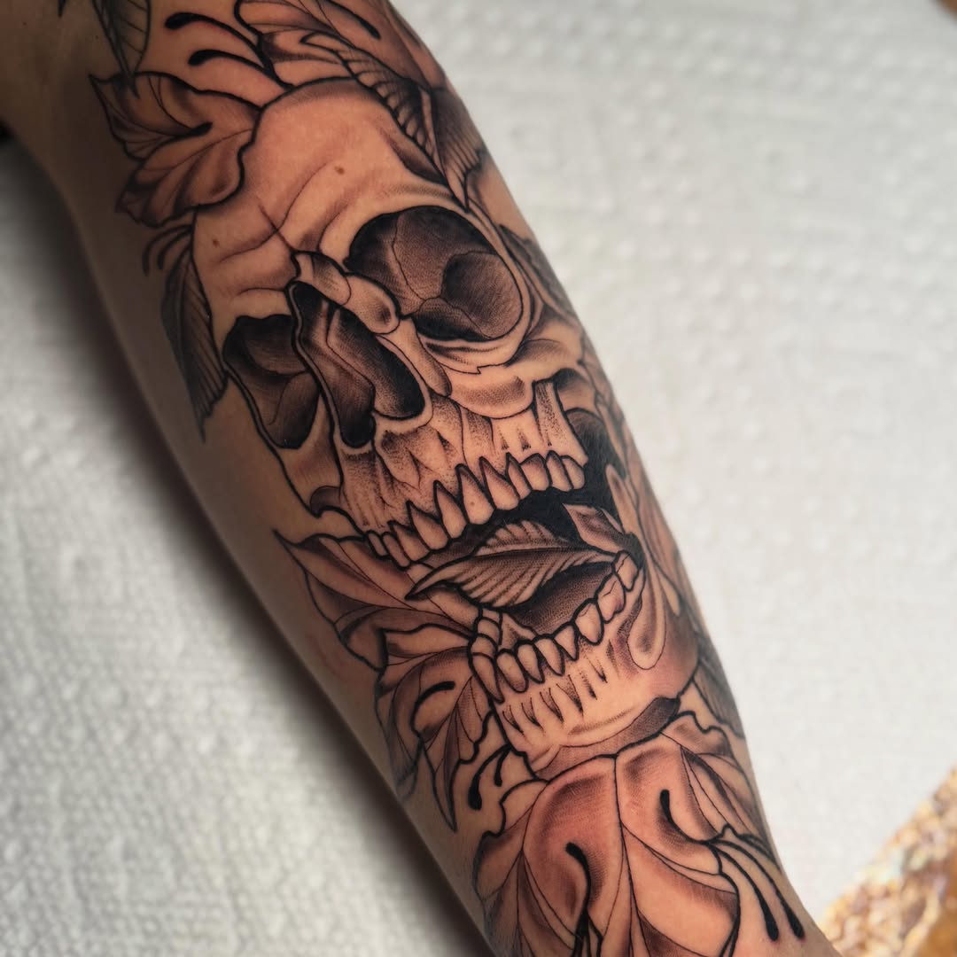 Tattoo by @dylanwalkertattoo — black_and_grey