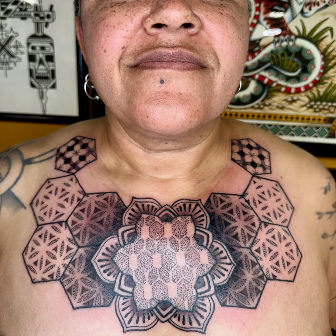 Tattoo by @artbyb_sitc — dotwork, geometric