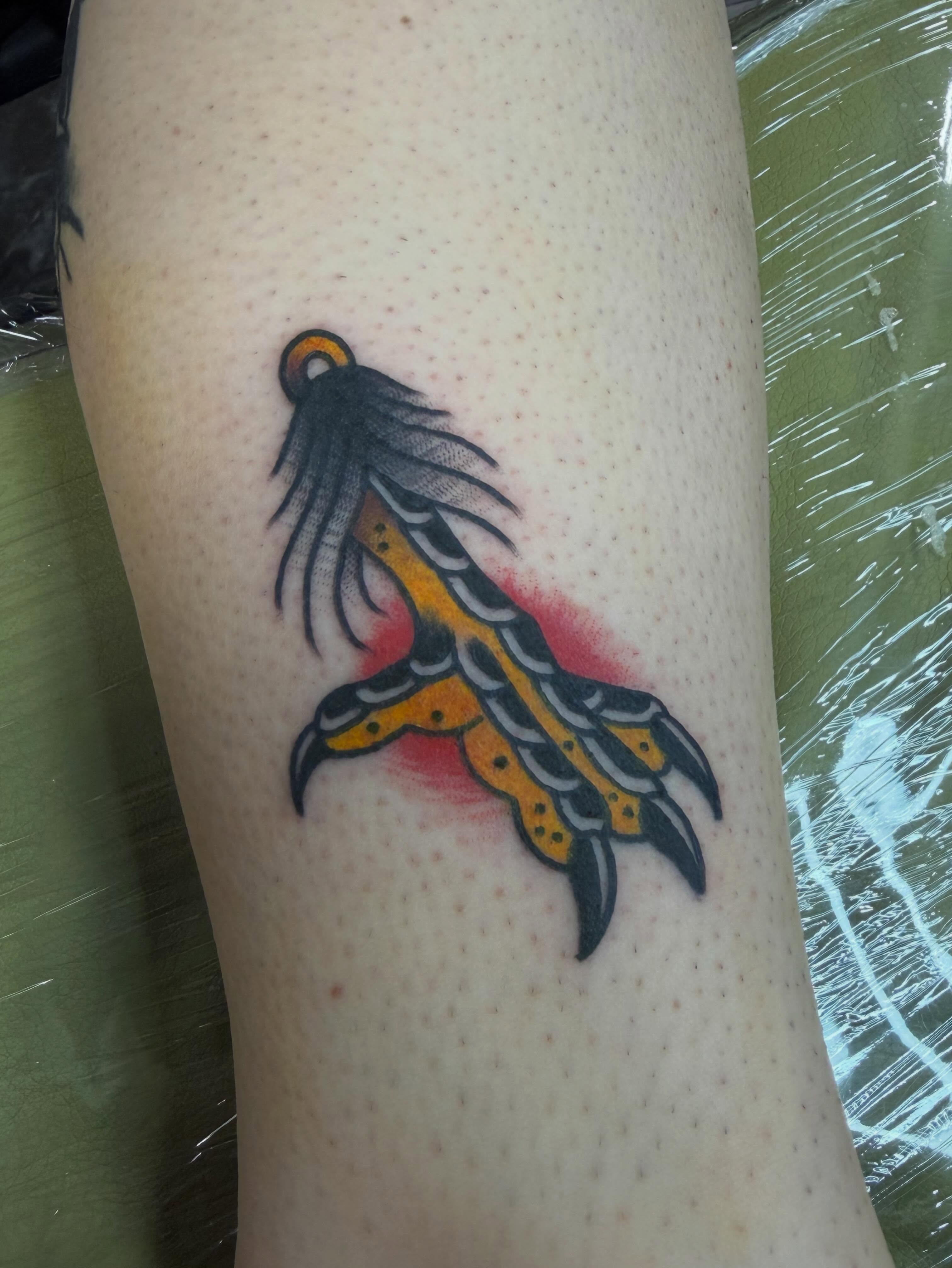 Hawk American traditional tattoo on the forearm by Hannah Jean