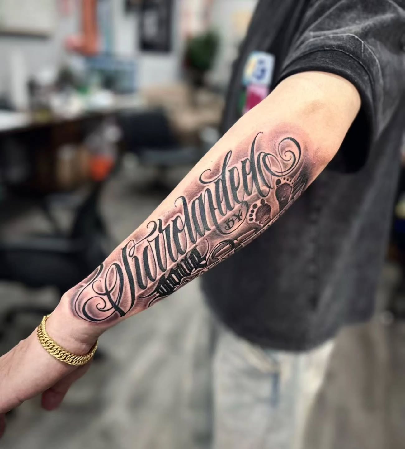 Script lettering lettering script tattoo on the forearm by Ying