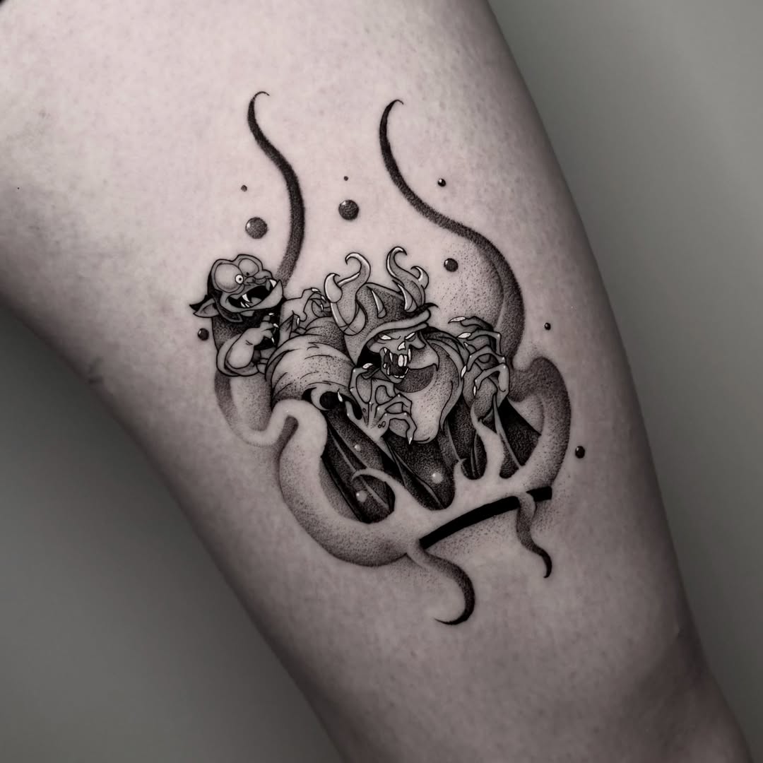 Pirate and octopus dotwork tattoo on the forearm by ɪᴠᴏɴɴᴇ