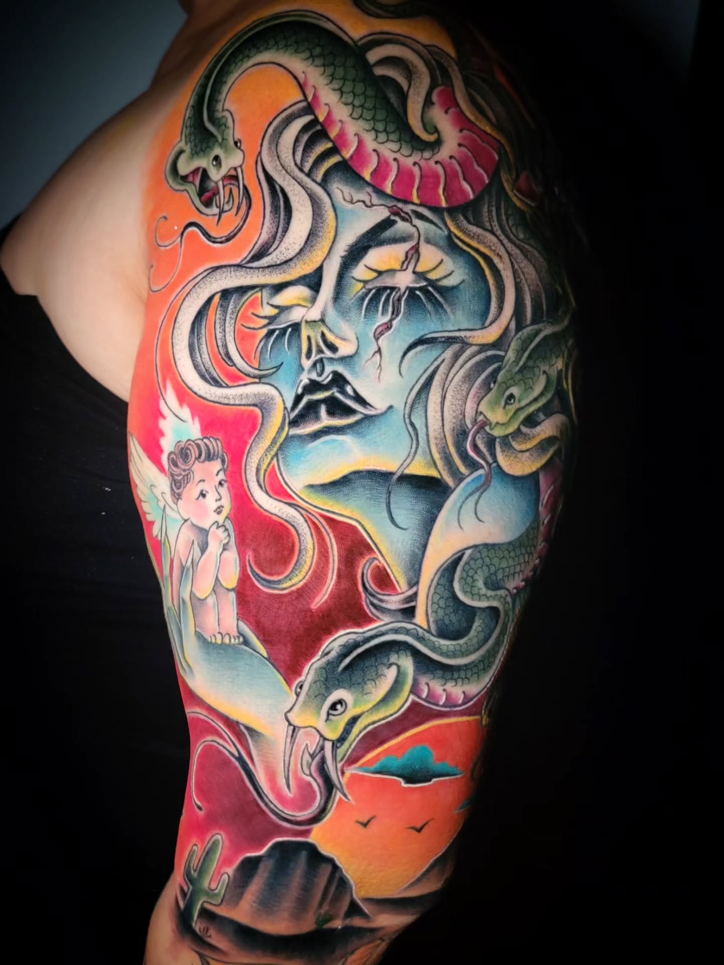 Medusa American traditional tattoo on the forearm by Randyz Tattyz