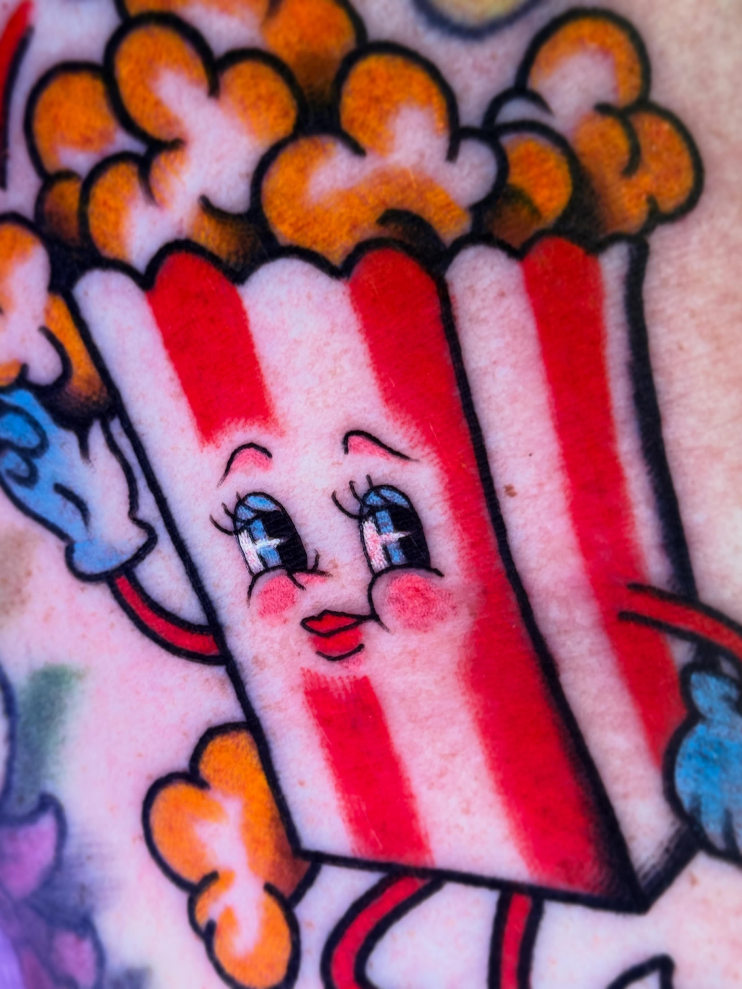 Popcorn American traditional tattoo by Cassie O'Neal DeBord