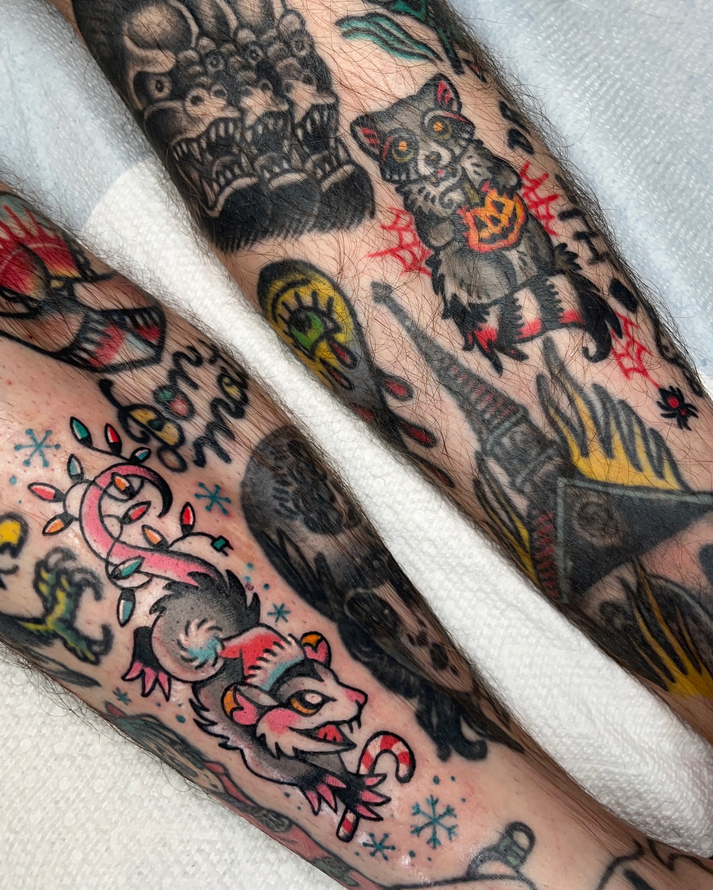 Animal and mythical creature American traditional tattoo on the forearm by Nat Power