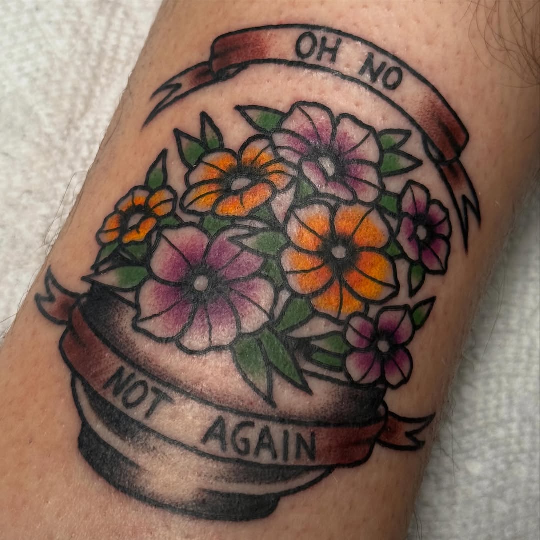 Tattoo by @tradkatz — american_traditional, lettering_script